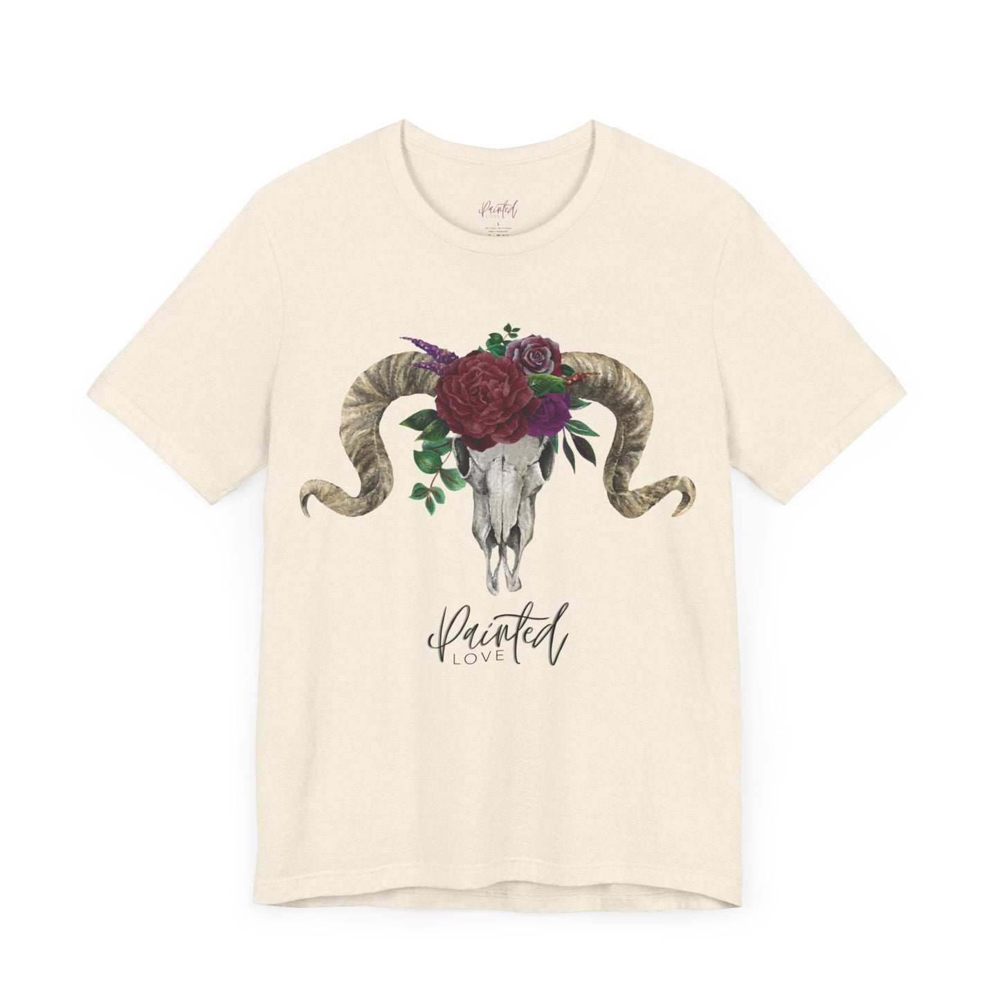 Ram Skull and flowers Unisex Tee, Burgundy Flowers