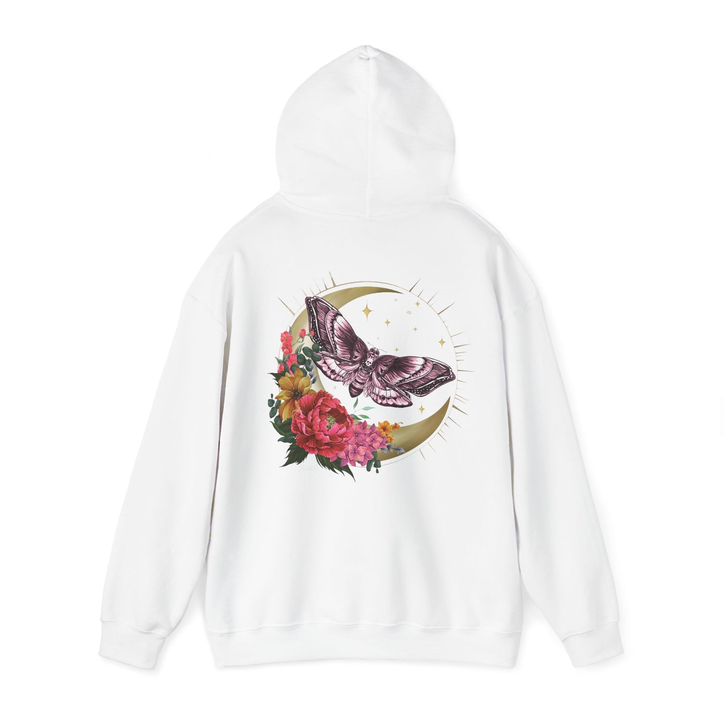 Painted Love Customs Hoodie, Celestial Moth and Flowers