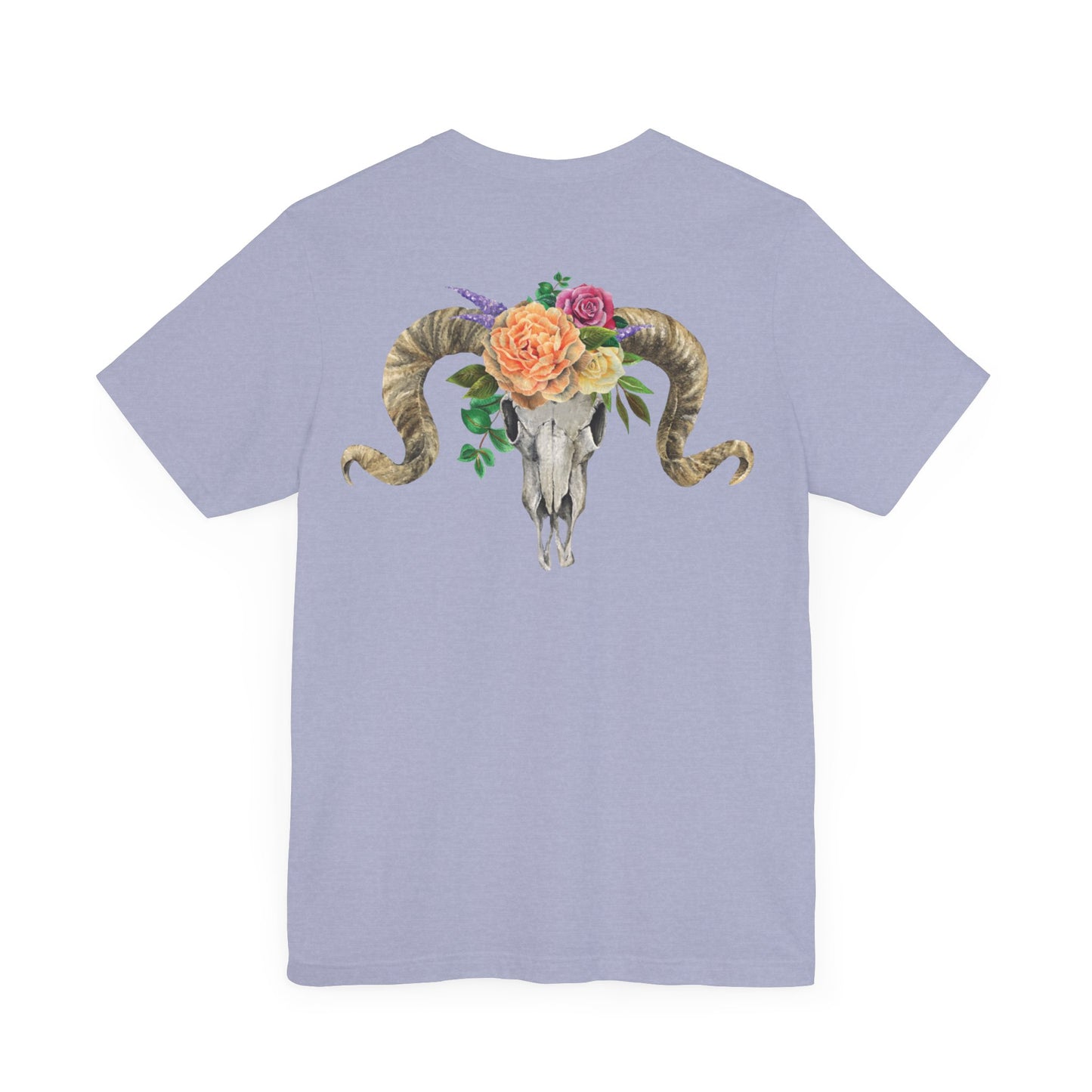 Ram Skull Back Unisex Tee, Peach Flowers