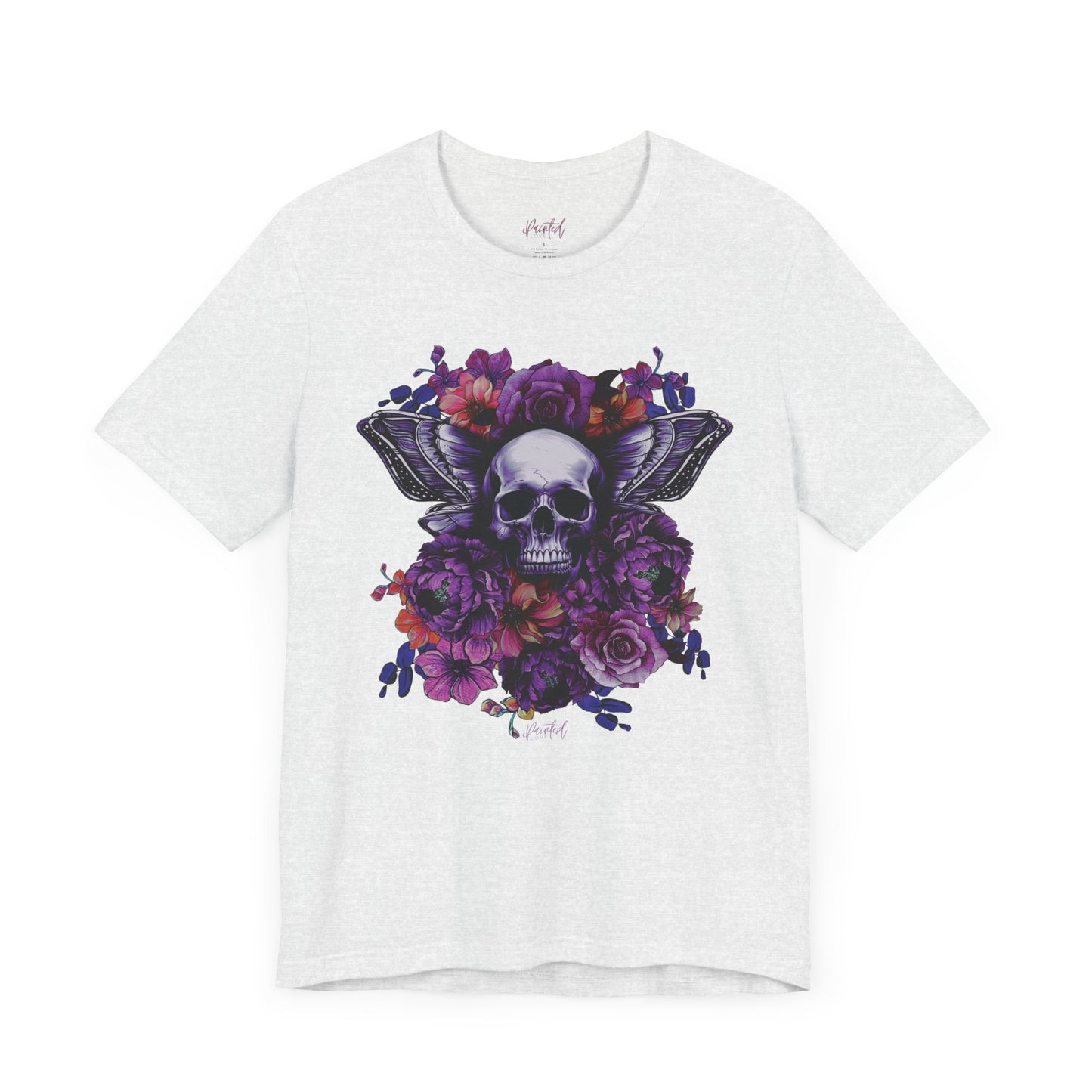 Floral Skull Tattoo Style Tee, Neon flowers