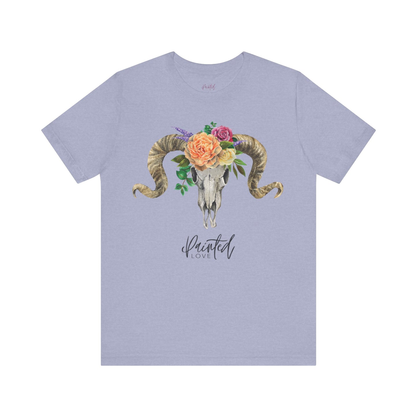 Ram Skull and flowers Unisex Tee, Peach Flowers