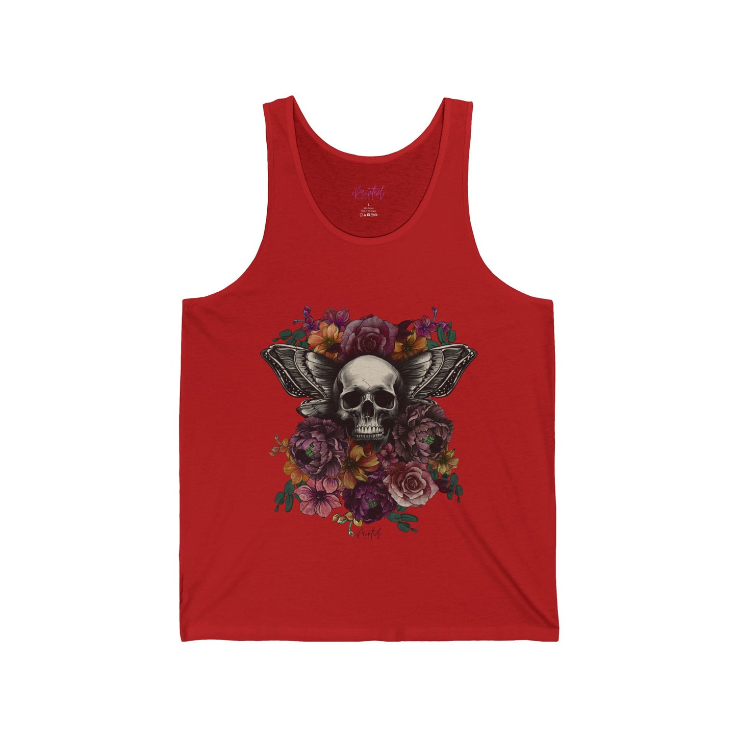 Tank Top with Tattoo Style Skull and Flowers Design