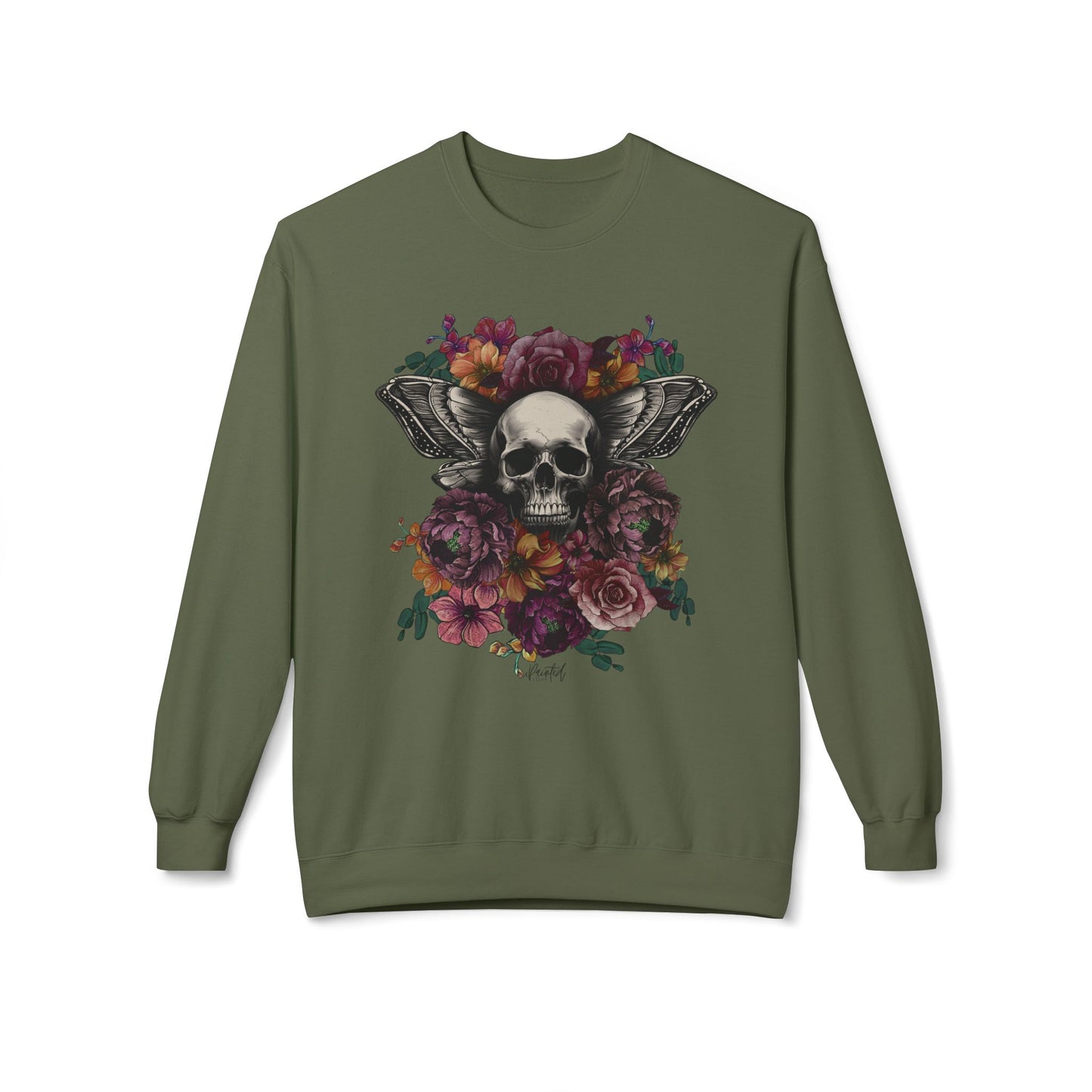 Skull Moth Wings Tattoo Flowers Sweatshirt - Painted Love Customs