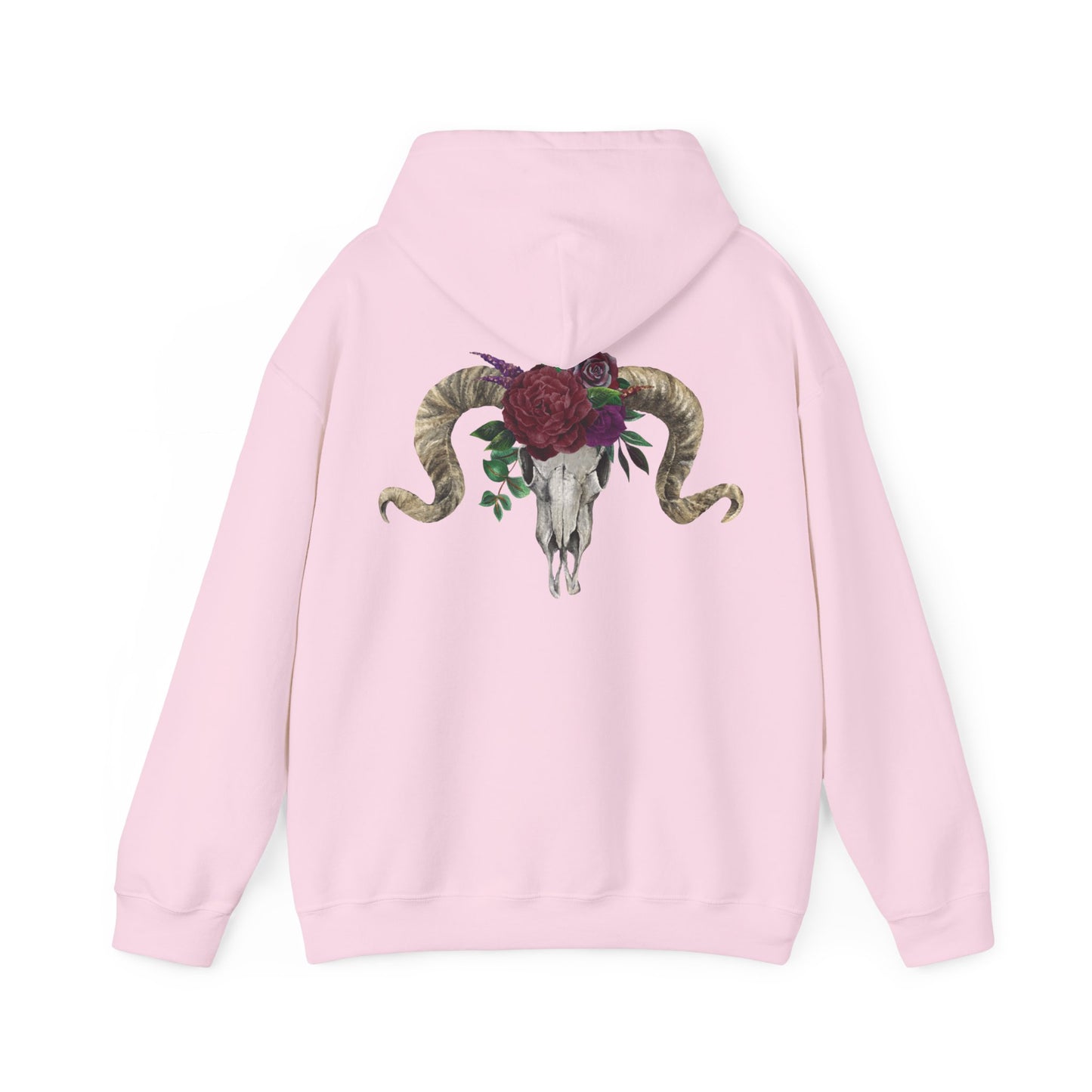 Ram Skull Back Hoodie, Burgundy Flowers