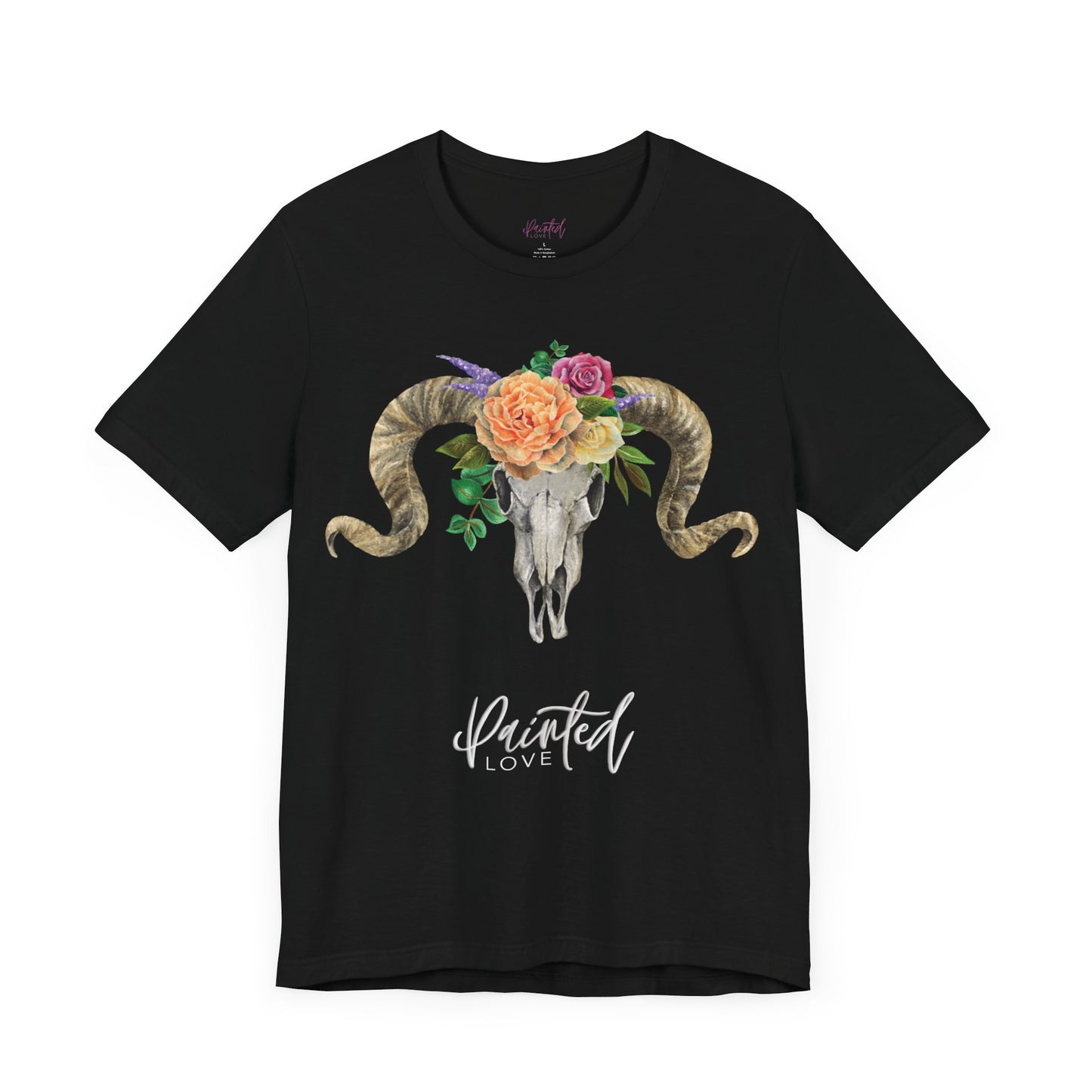 Ram Skull and flowers Unisex Tee, Peach Flowers