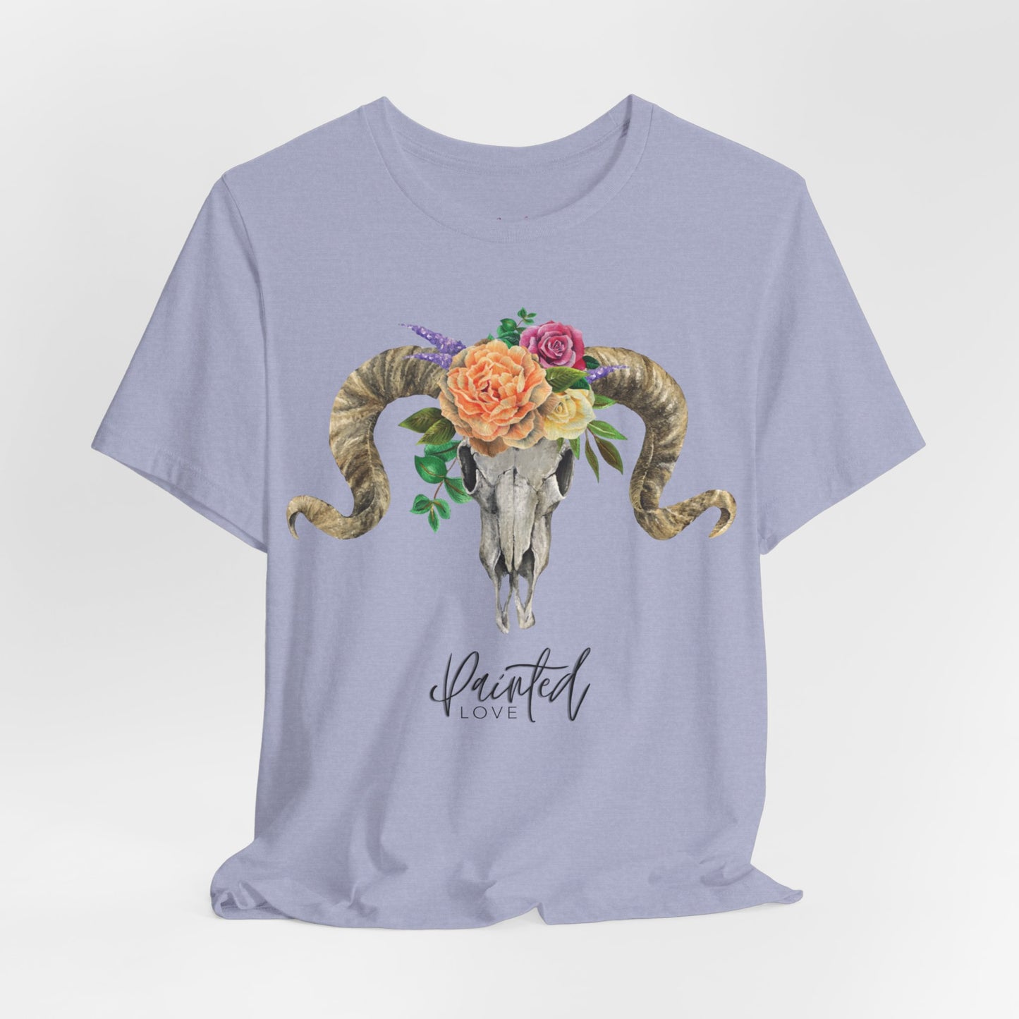 Ram Skull and flowers Unisex Tee, Peach Flowers