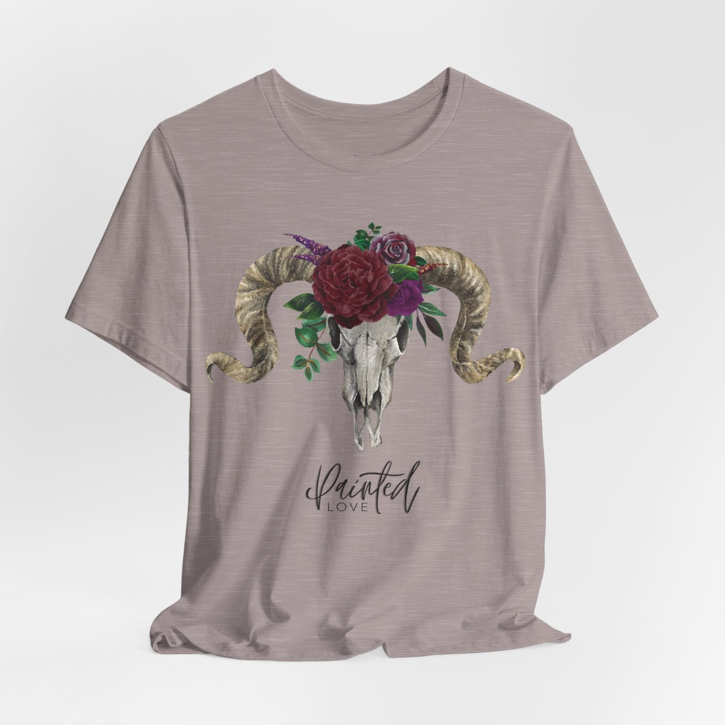 Ram Skull and flowers Unisex Tee, Burgundy Flowers