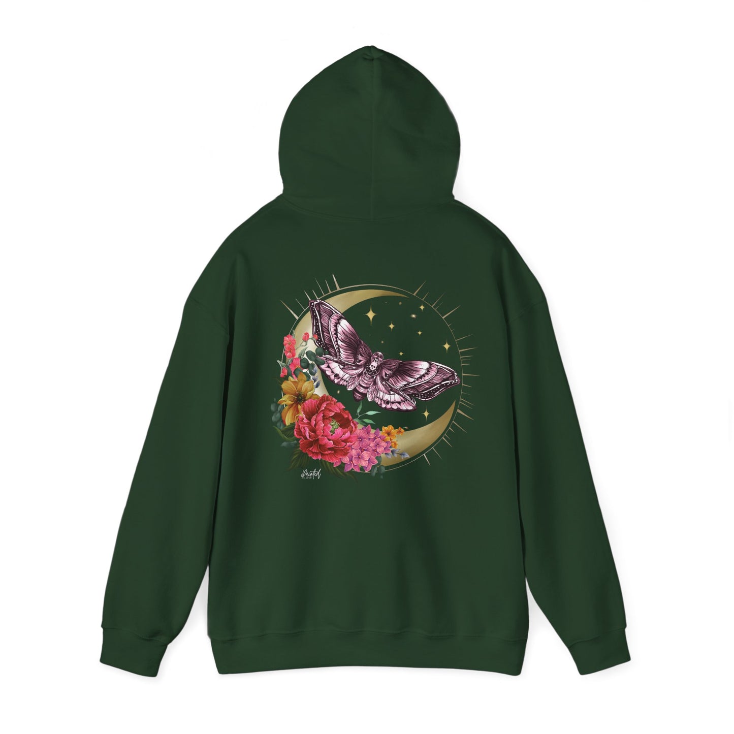 Painted Love Customs Hoodie, Celestial Moth and Flowers