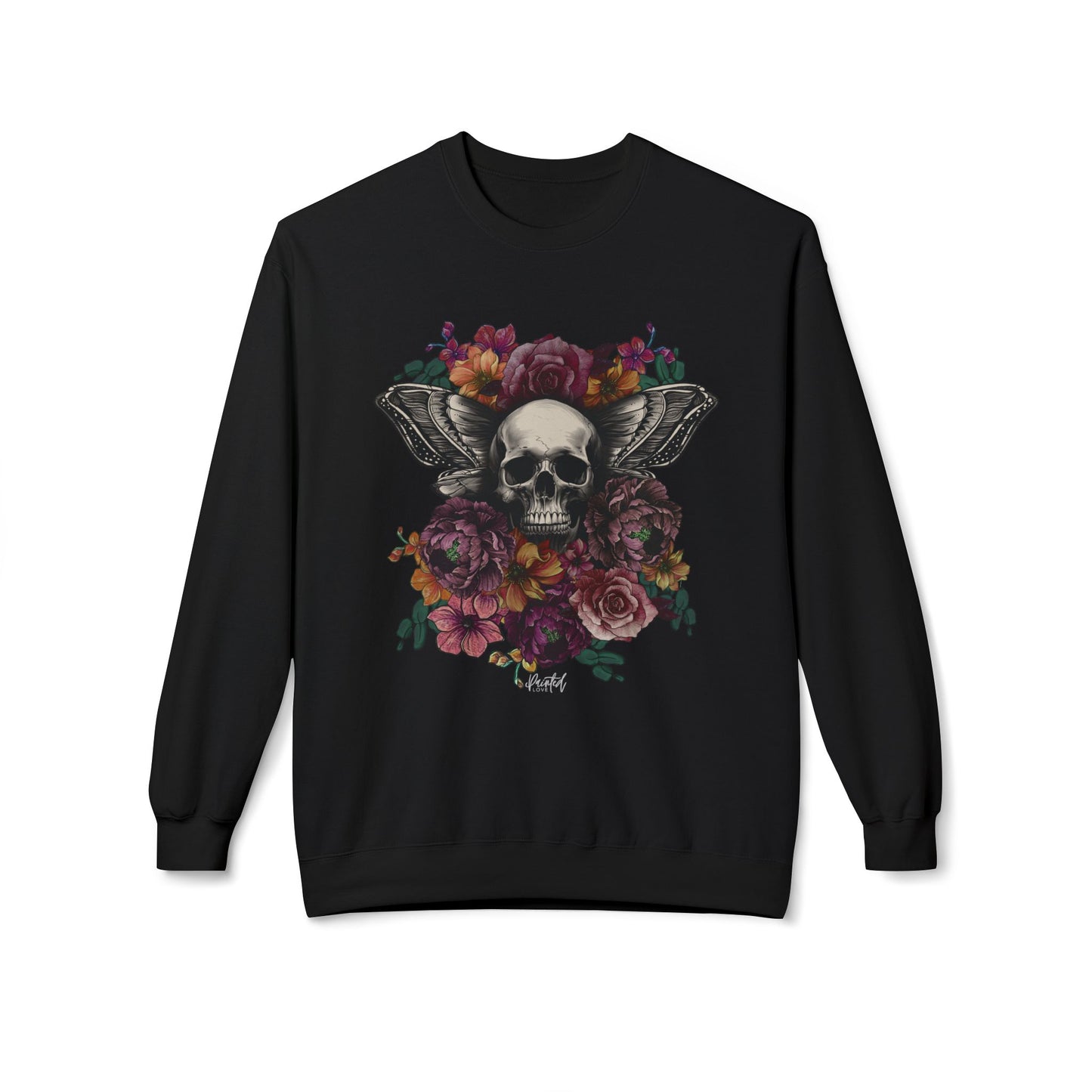 Skull Moth Wings Tattoo Flowers Sweatshirt - Painted Love Customs