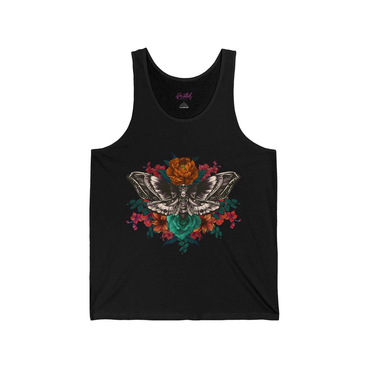 Tank Top with Deaths Head Moth and Flowers Design