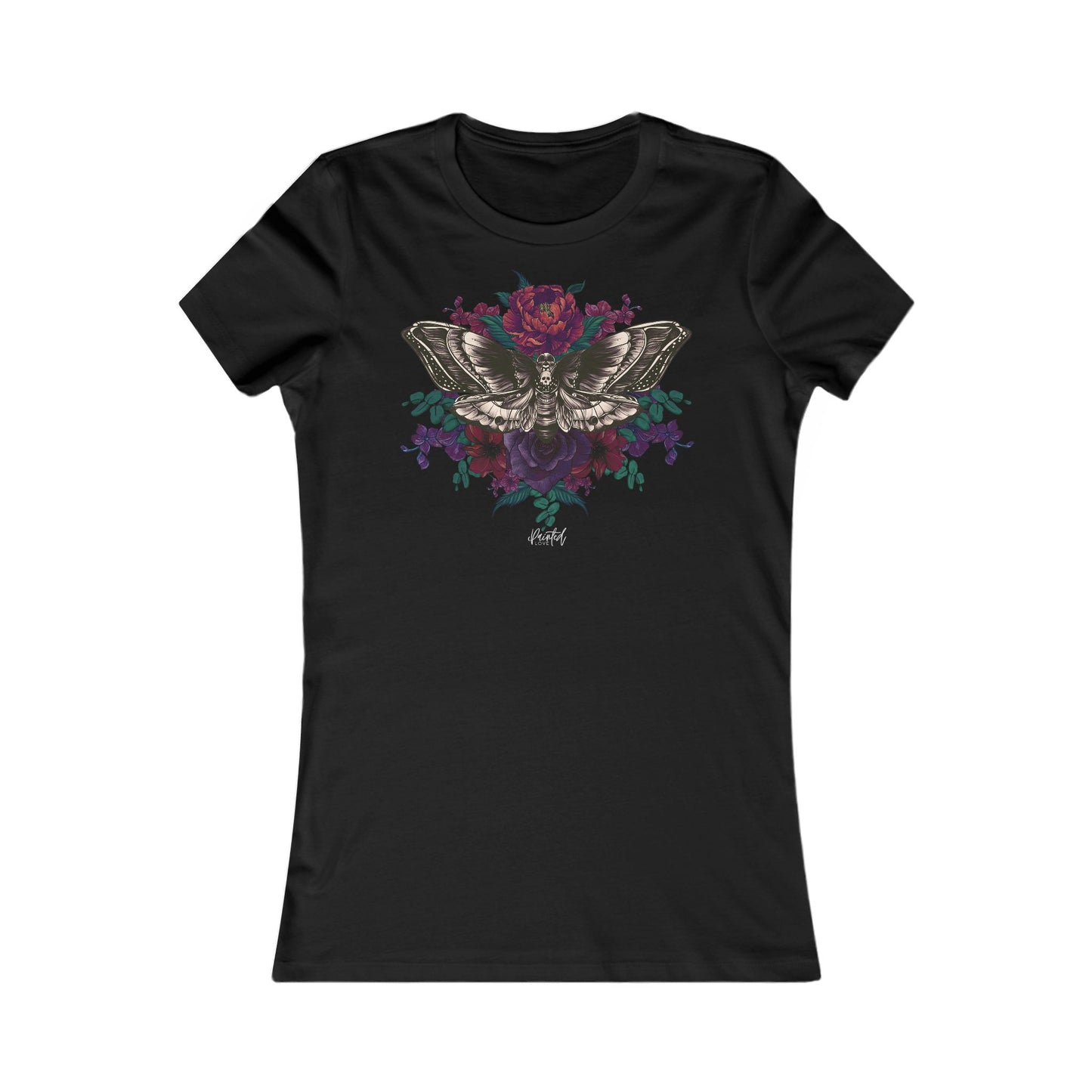 Women's Fitted Tee, Deaths Head Moth and Flowers