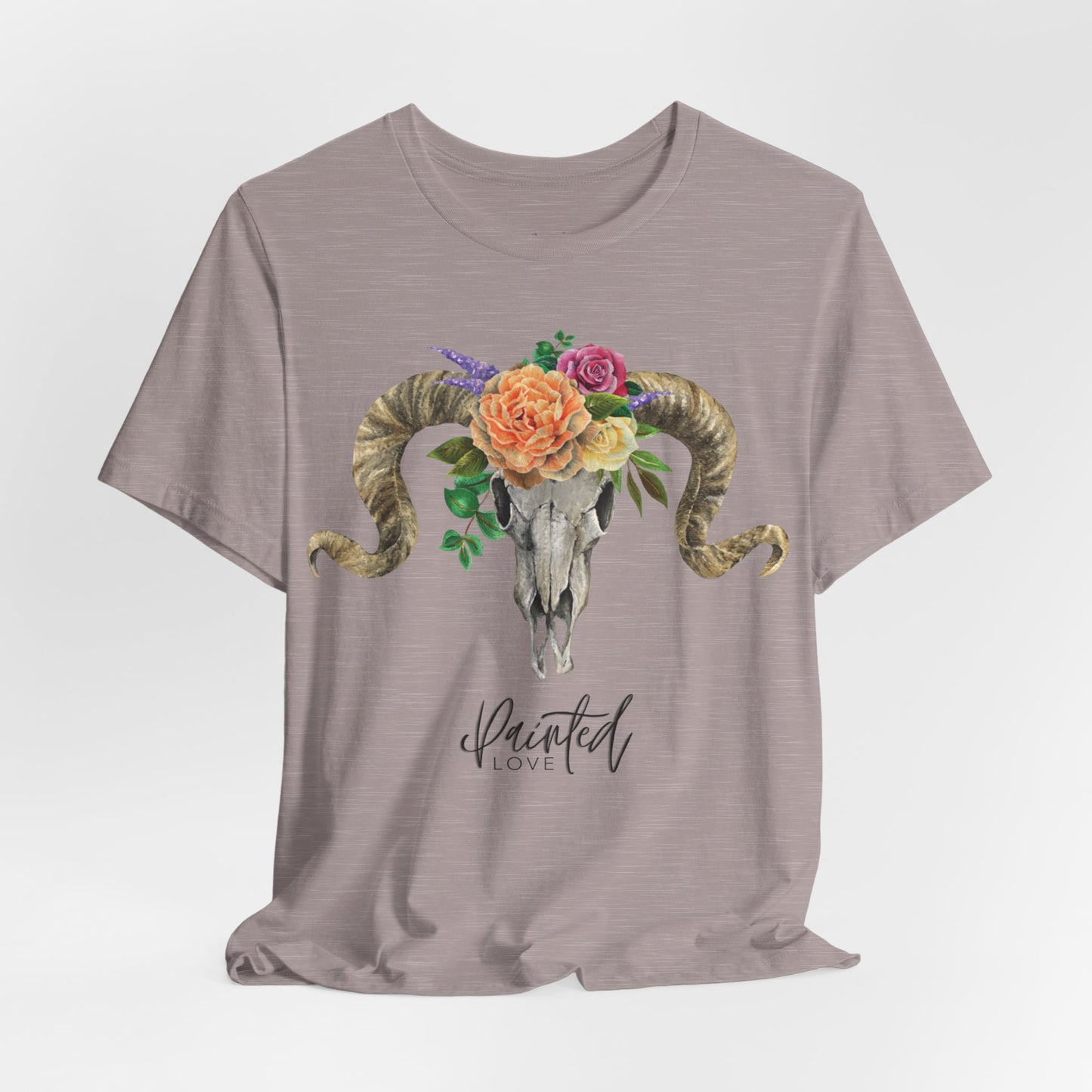 Ram Skull and flowers Unisex Tee, Peach Flowers