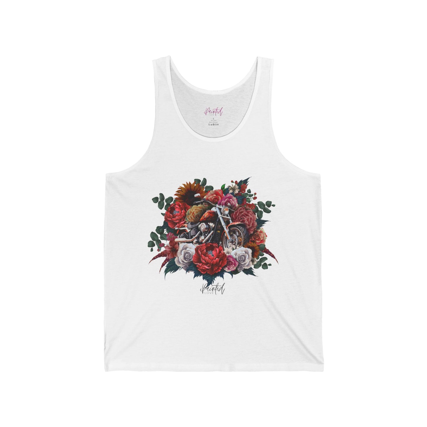 Tank Top with Motorcycle and Flowers Design