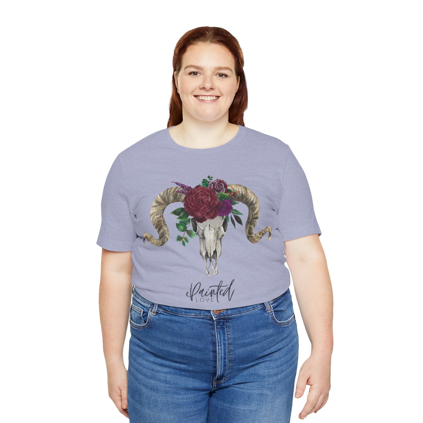 Ram Skull and flowers Unisex Tee, Burgundy Flowers