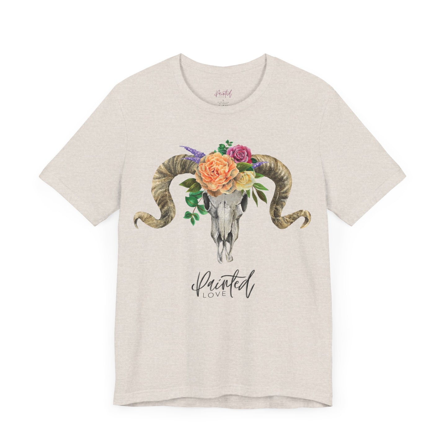 Ram Skull and flowers Unisex Tee, Peach Flowers