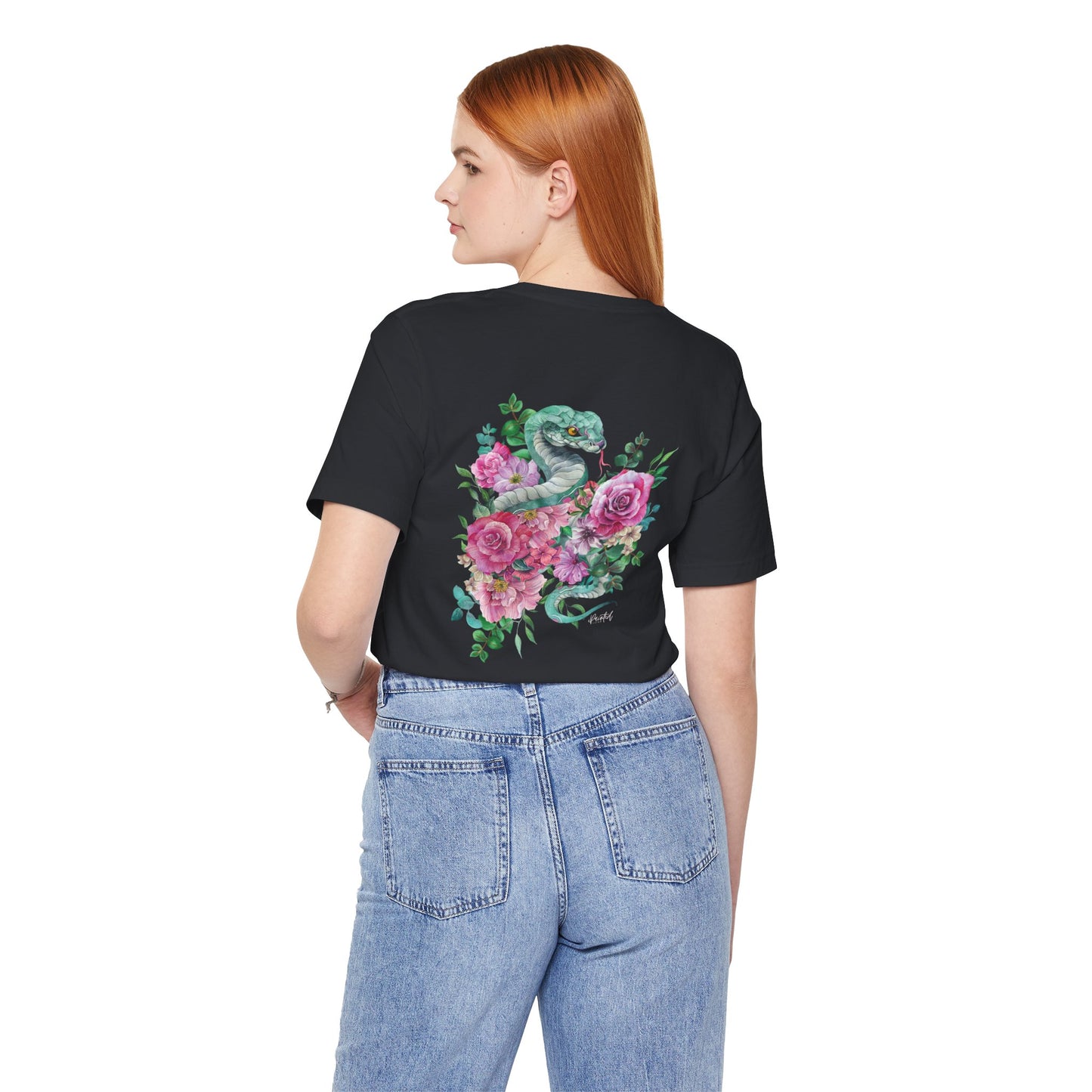 Tattoo Style Snake and Flowers Tee