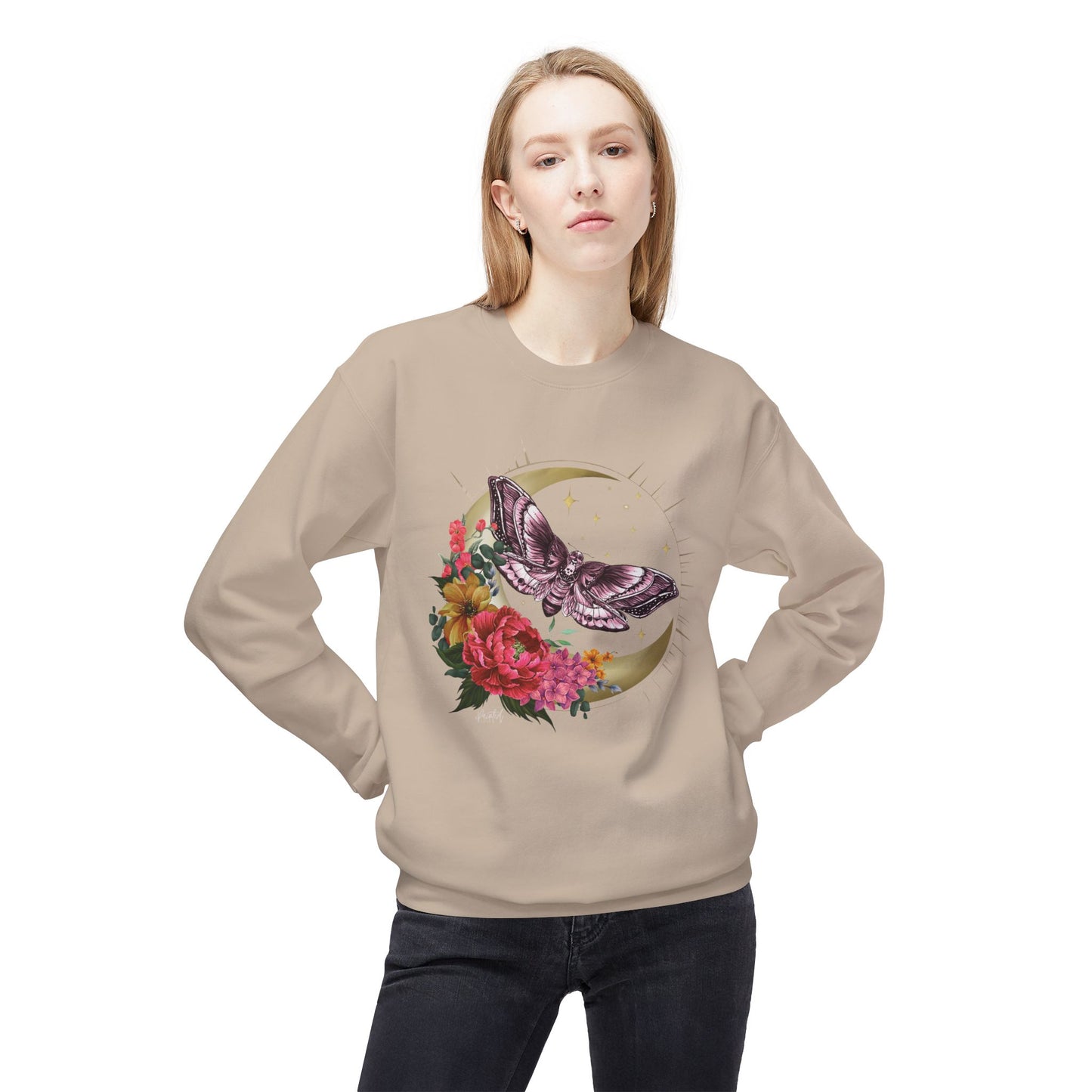 Witchy Vibes Celestial Moth and Flowers Sweatshirt - Painted Love Customs