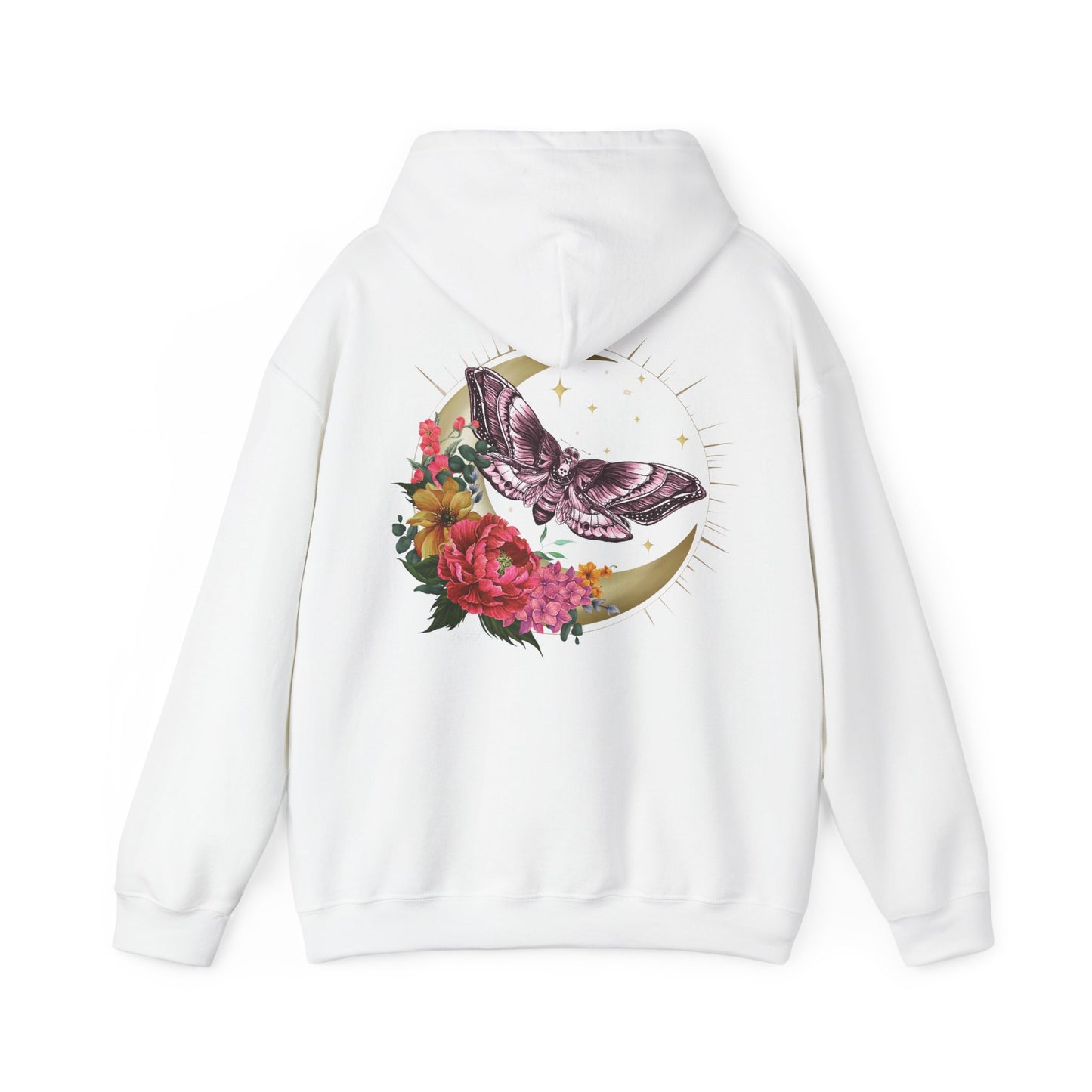 Painted Love Customs Hoodie, Celestial Moth and Flowers