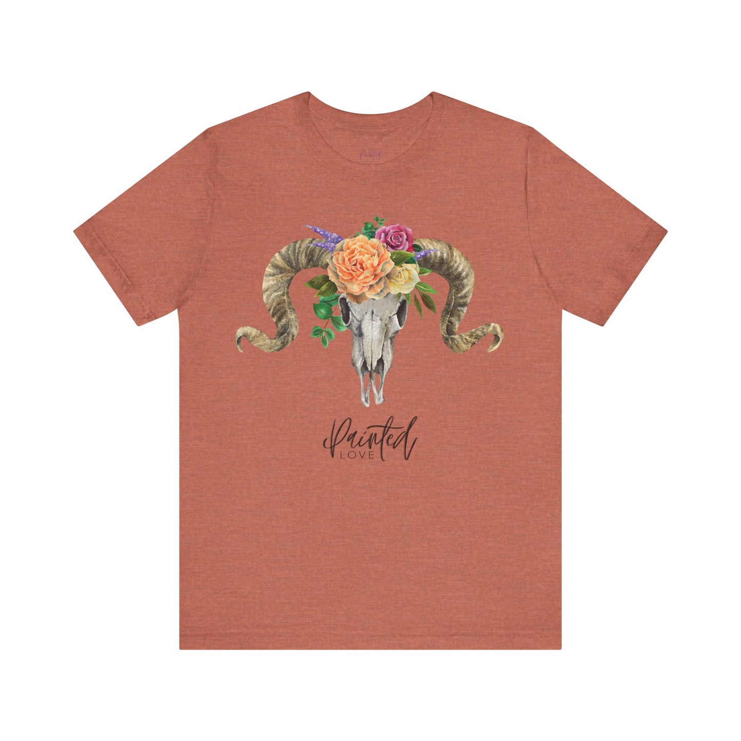 Ram Skull and flowers Unisex Tee, Peach Flowers