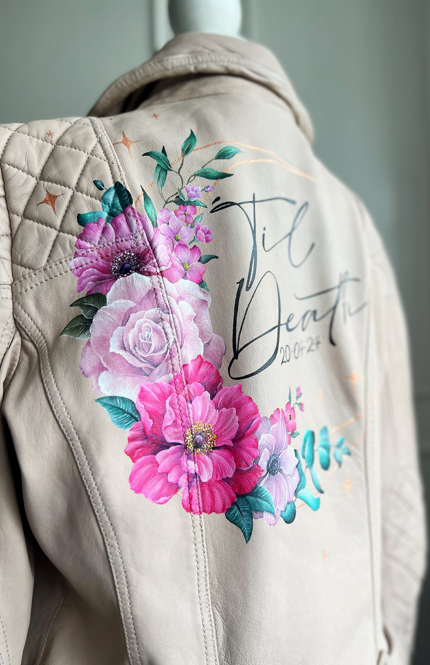 Hand Painted Leather Jacket. Moon and Stars. Personalised Leather Jacket. Painting only