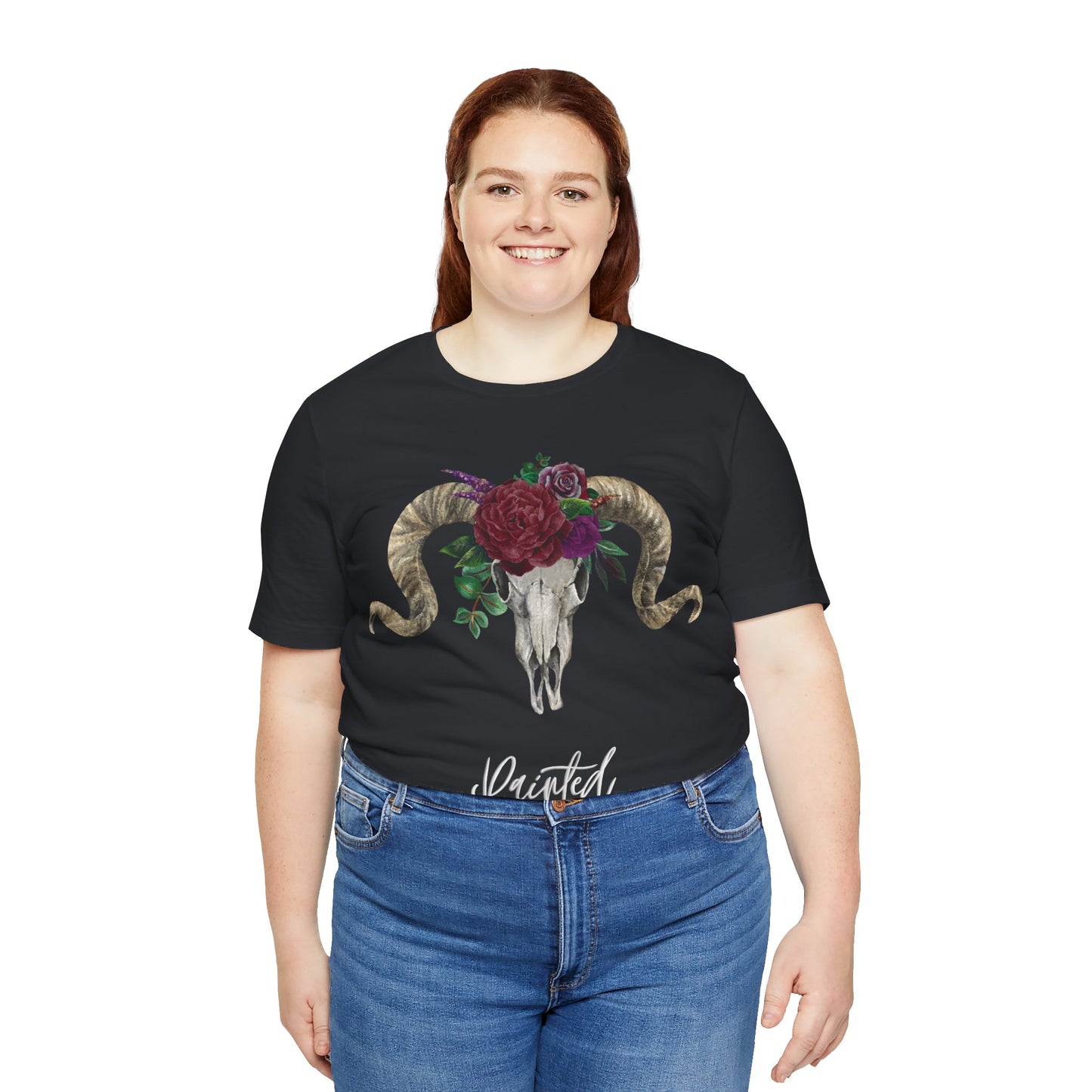 Ram Skull and flowers Unisex Tee, Burgundy Flowers