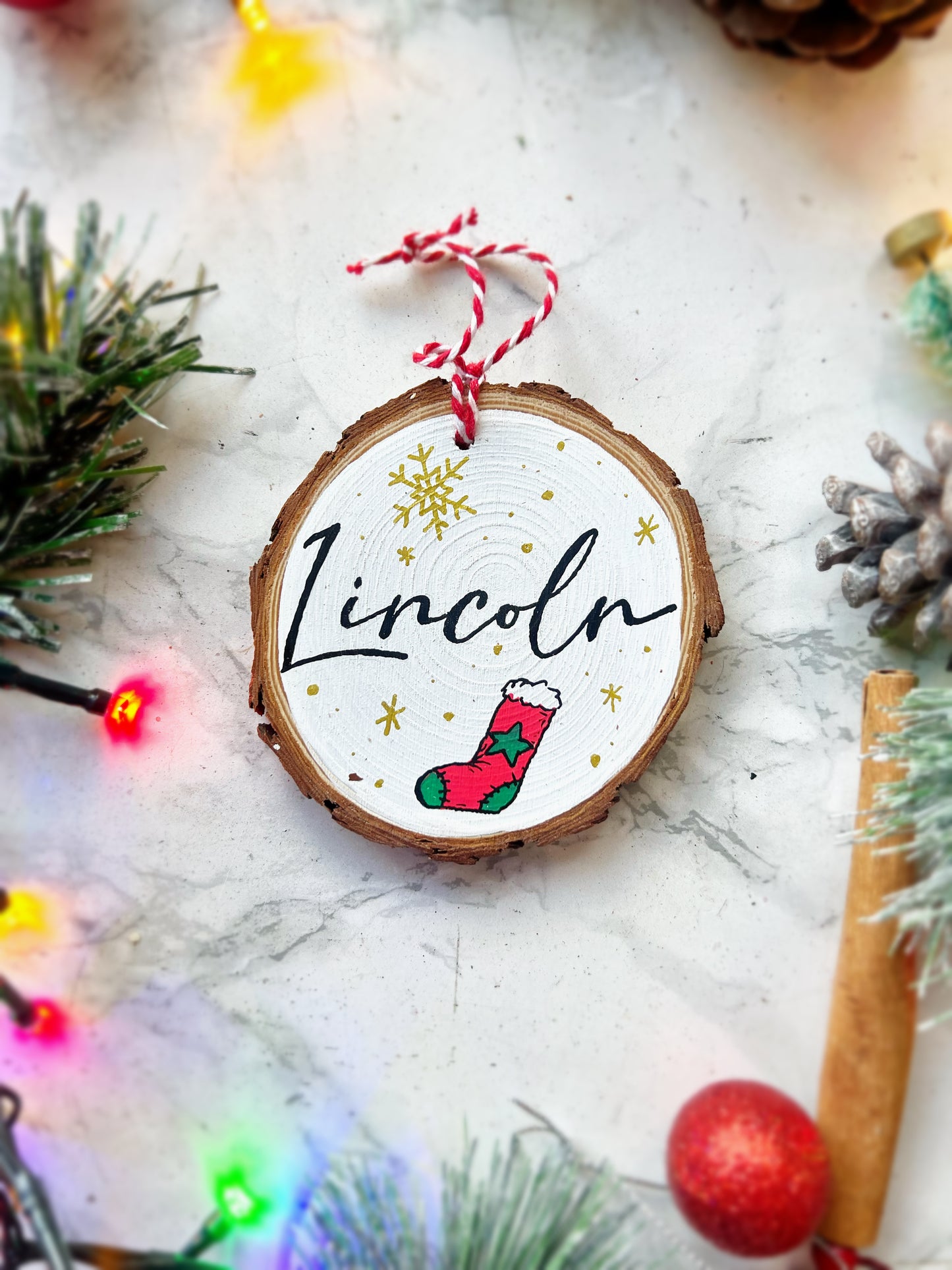 Personalised Log Slice Christmas Tree Decoration