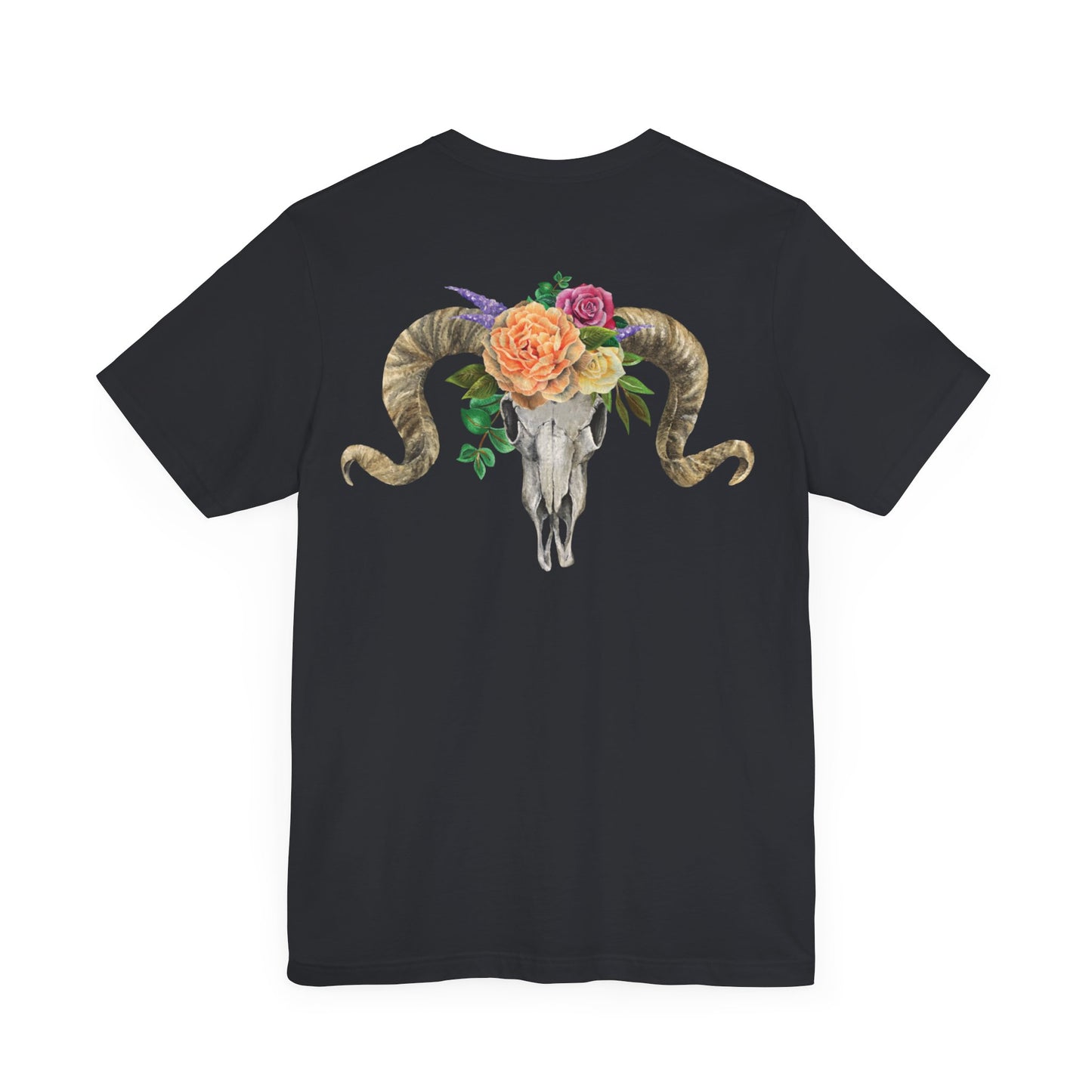 Ram Skull Back Unisex Tee, Peach Flowers