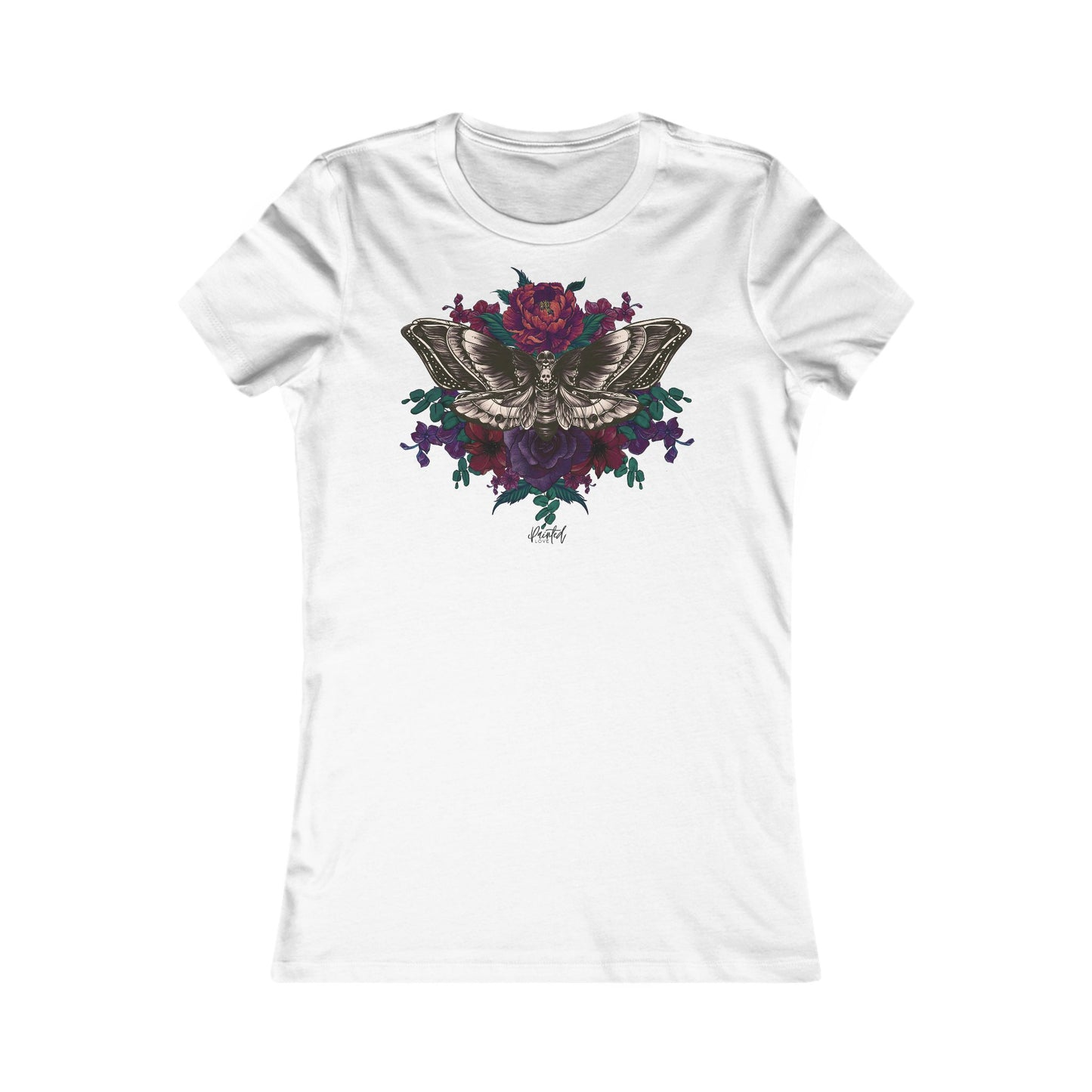 Women's Fitted Tee, Deaths Head Moth and Flowers