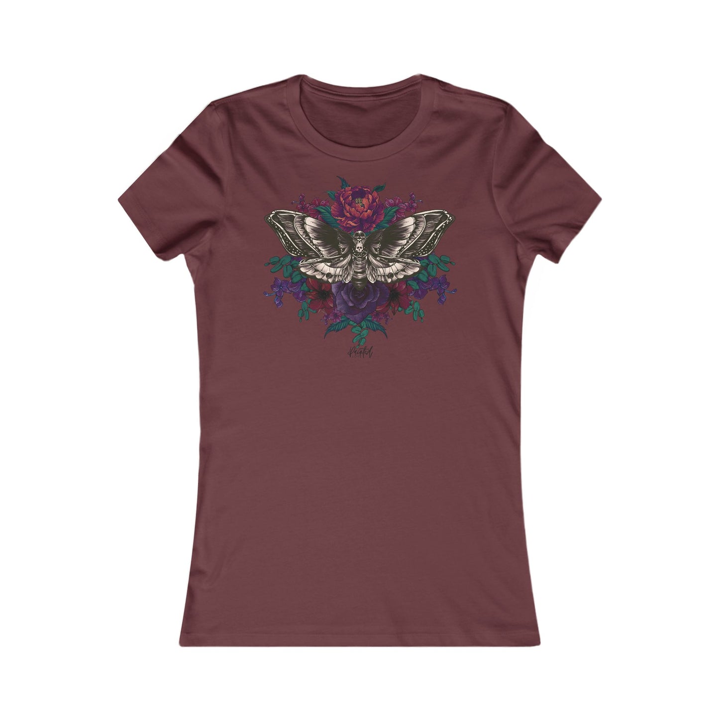 Women's Fitted Tee, Deaths Head Moth and Flowers