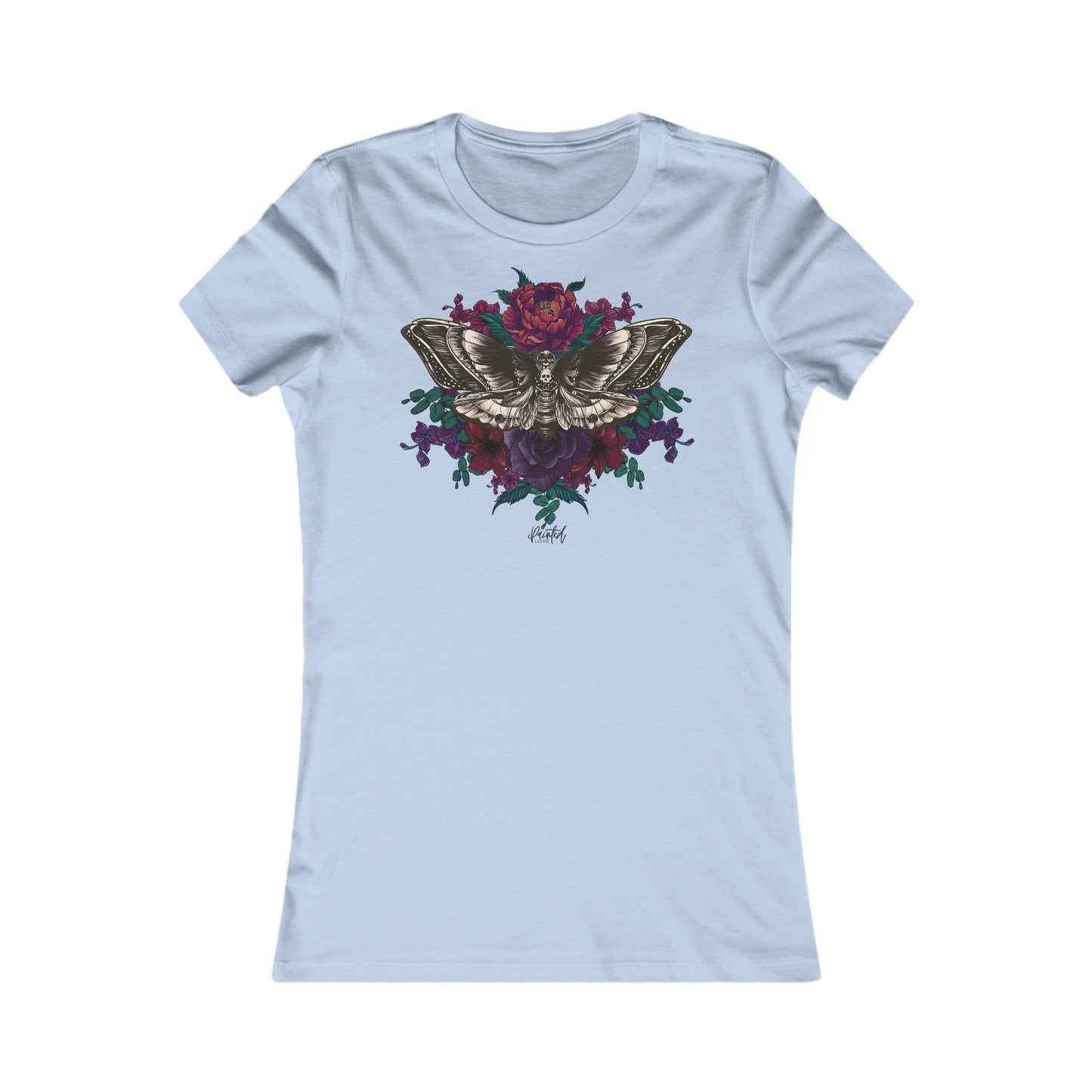 Women's Fitted Tee, Deaths Head Moth and Flowers