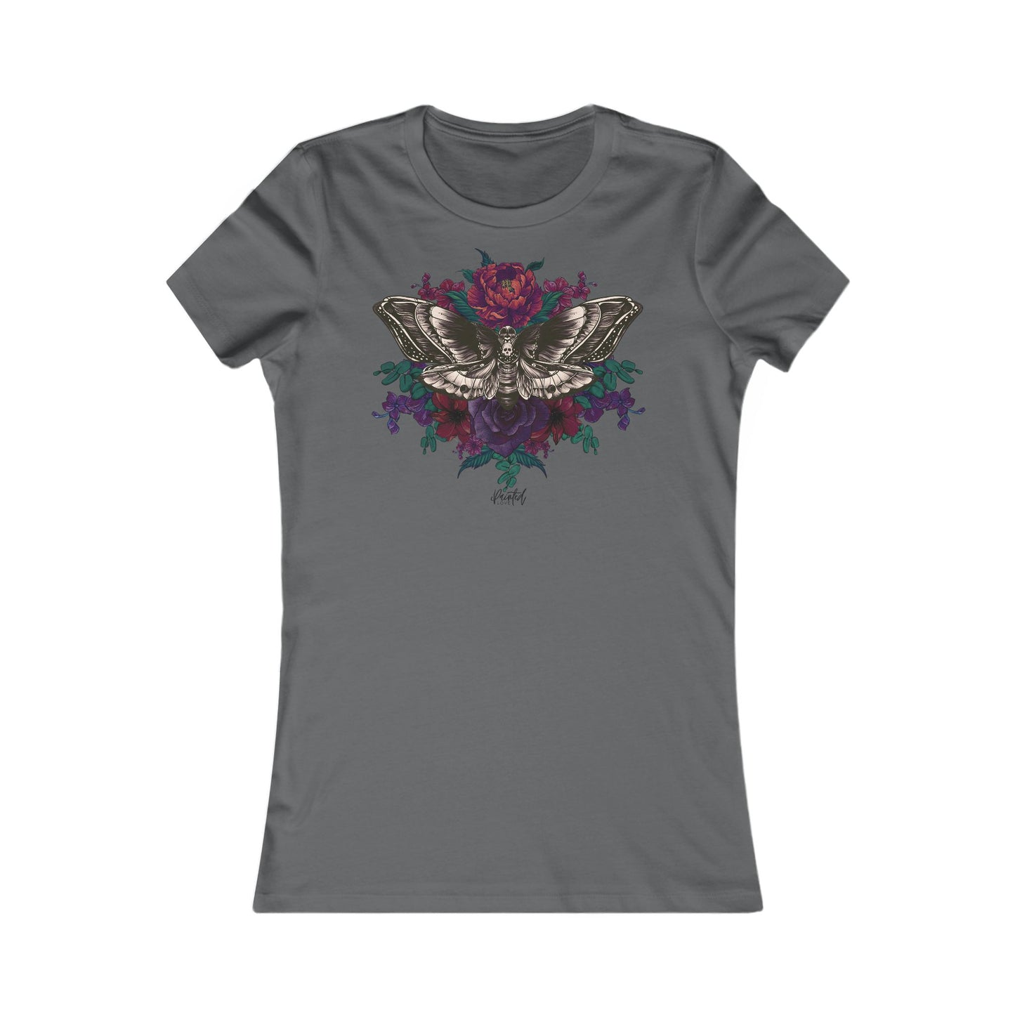 Women's Fitted Tee, Deaths Head Moth and Flowers