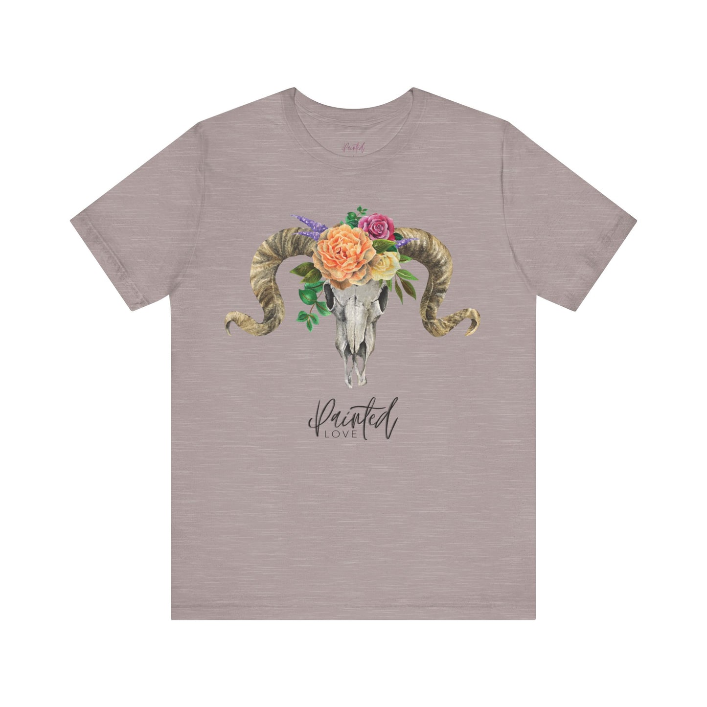 Ram Skull and flowers Unisex Tee, Peach Flowers