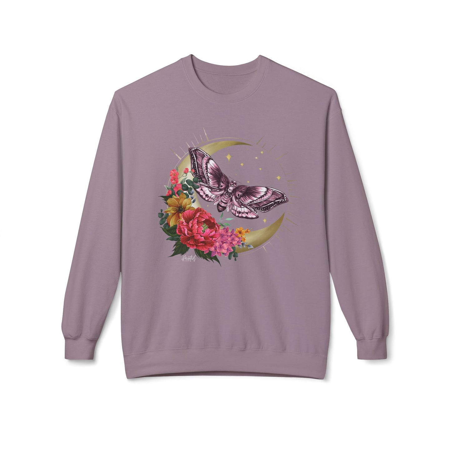 Witchy Vibes Celestial Moth and Flowers Sweatshirt - Painted Love Customs