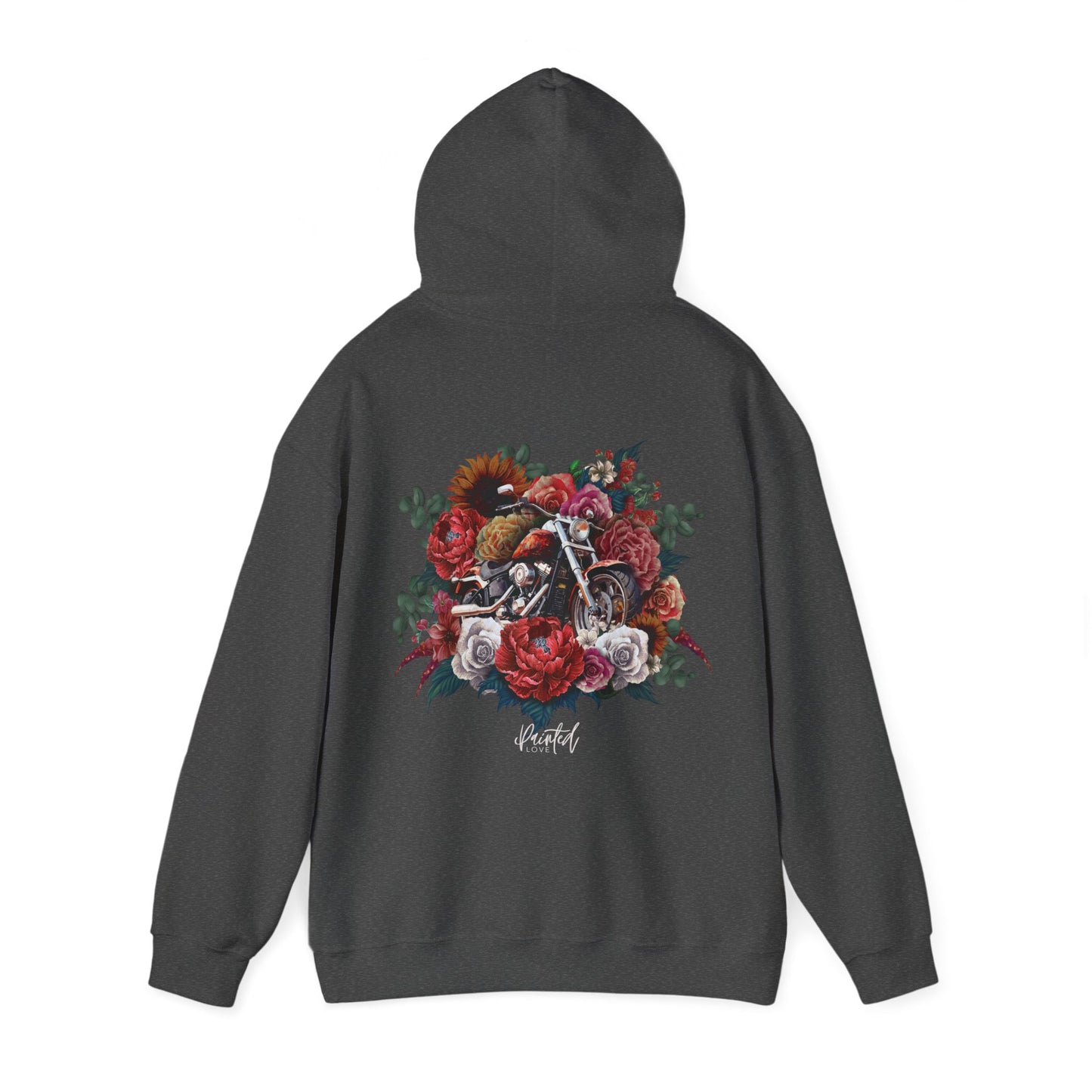 Painted Love Customs Hoodie, Motorcycle and Flowers