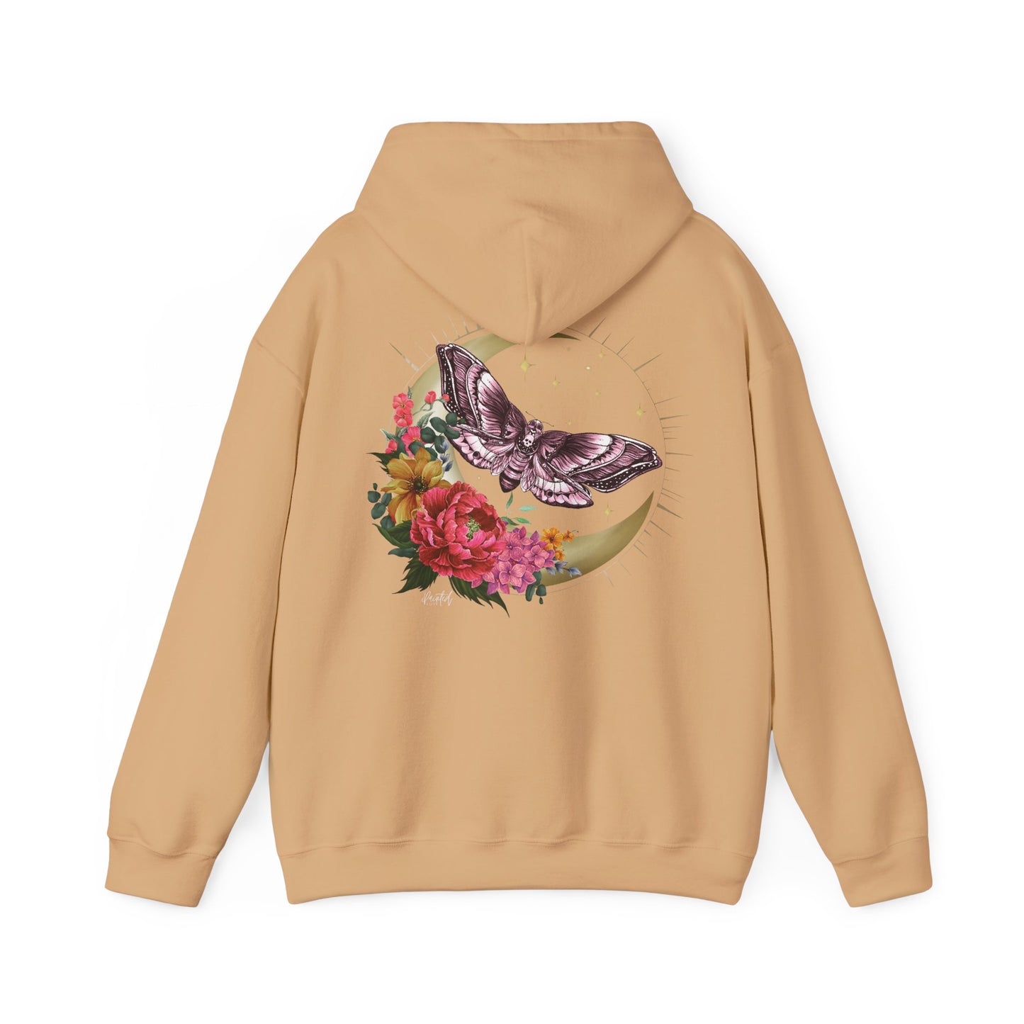 Painted Love Customs Hoodie, Celestial Moth and Flowers