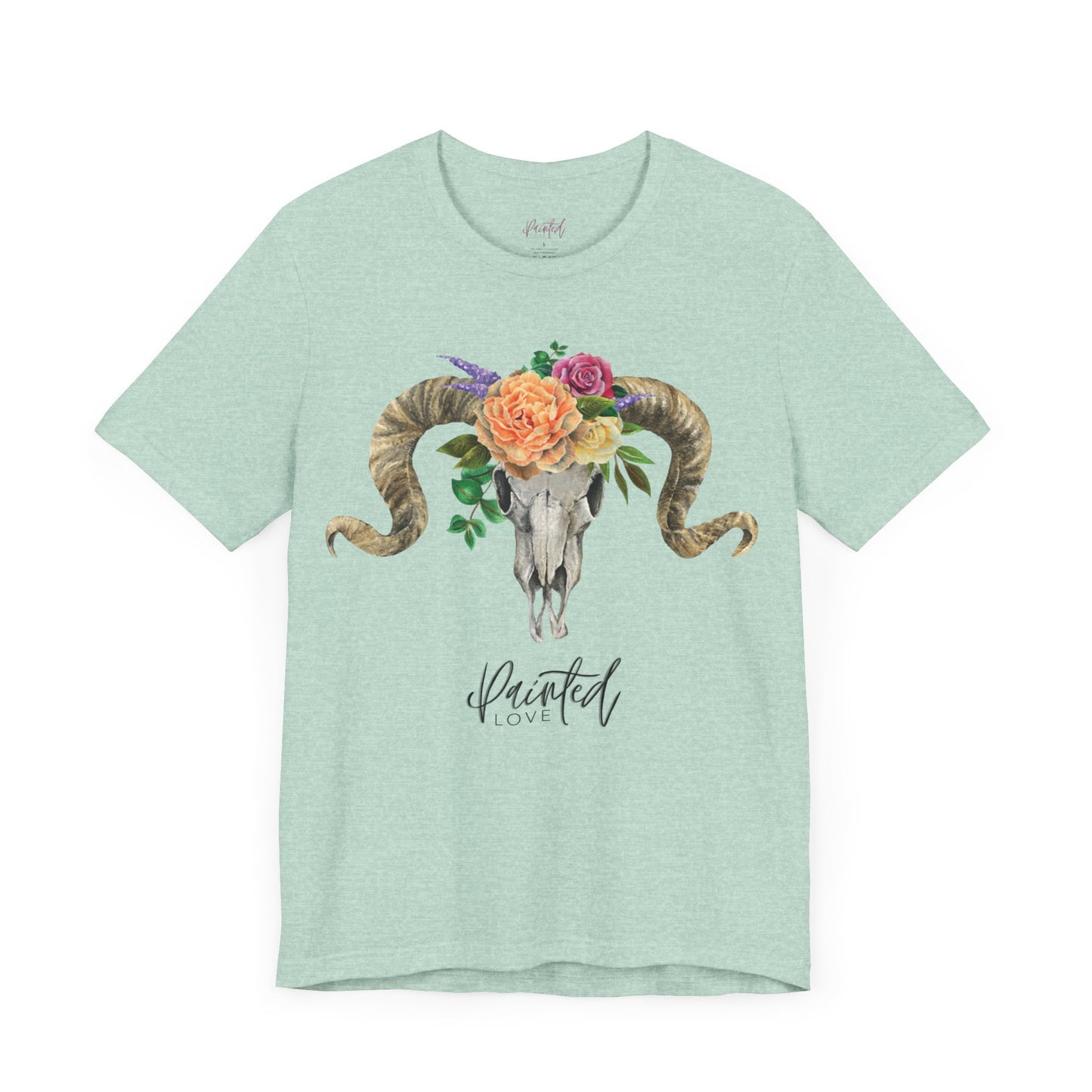 Ram Skull and flowers Unisex Tee, Peach Flowers