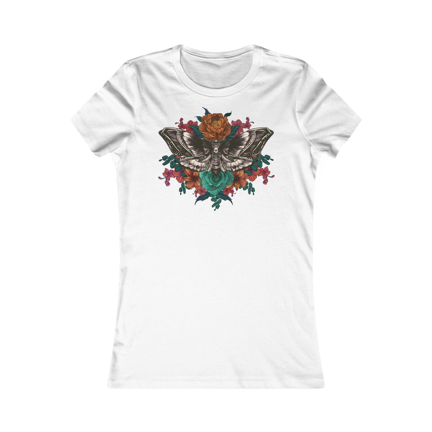 Women's Fitted Tee, Deaths Head Moth and Flowers