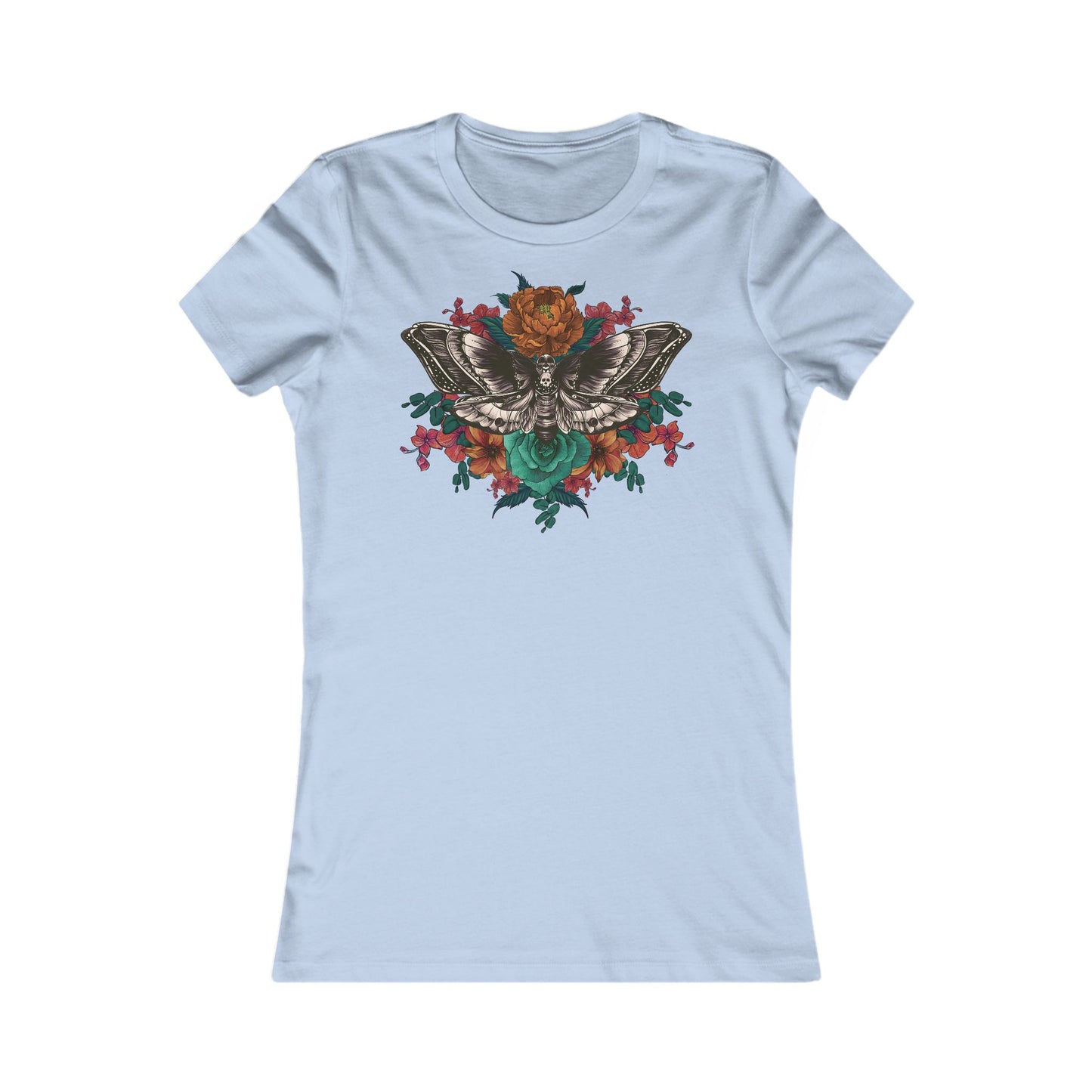 Women's Fitted Tee, Deaths Head Moth and Flowers