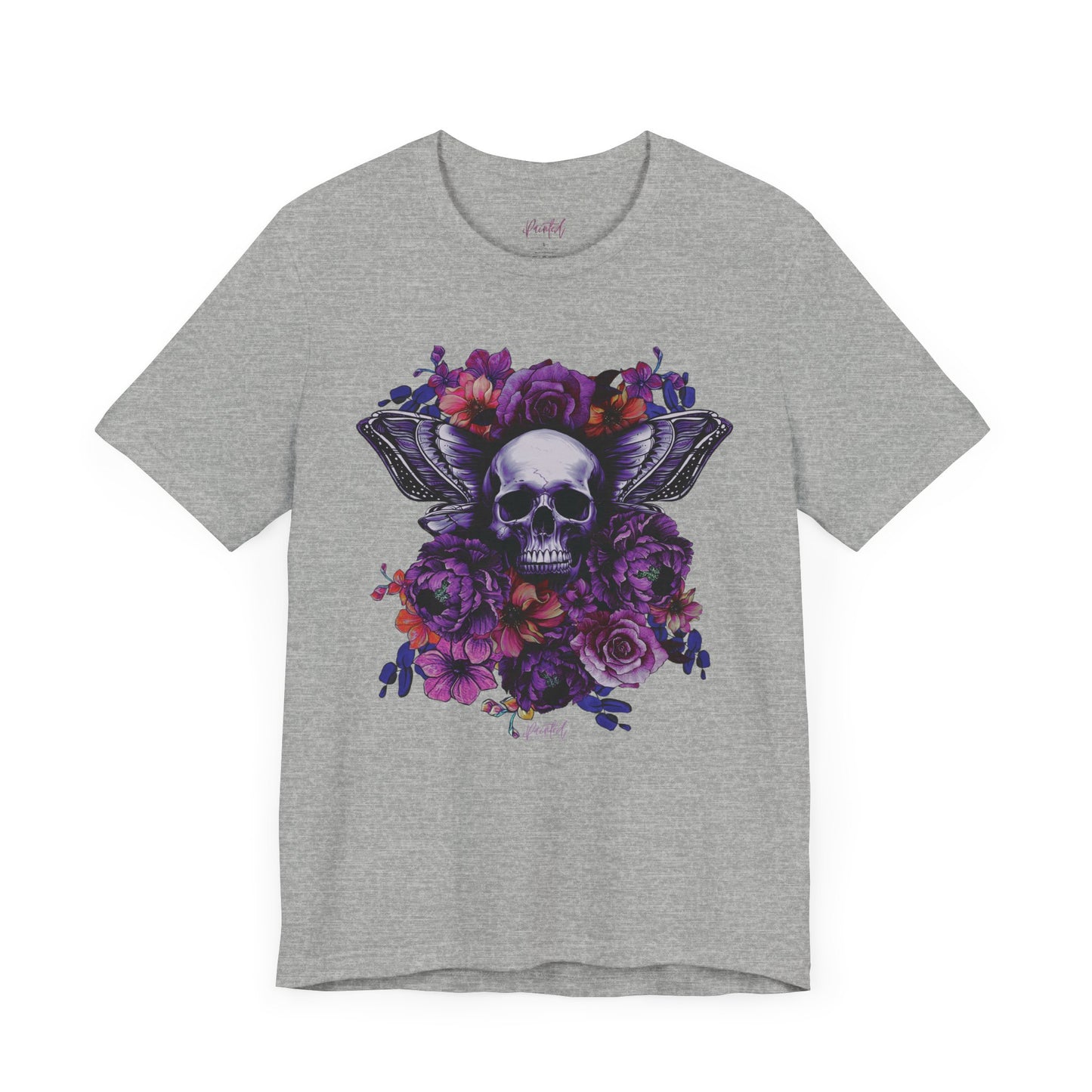 Floral Skull Tattoo Style Tee, Neon flowers