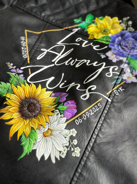 Hand Painted Leather Jacket. Floral Geometric Design. Leather Jacket Painting Service