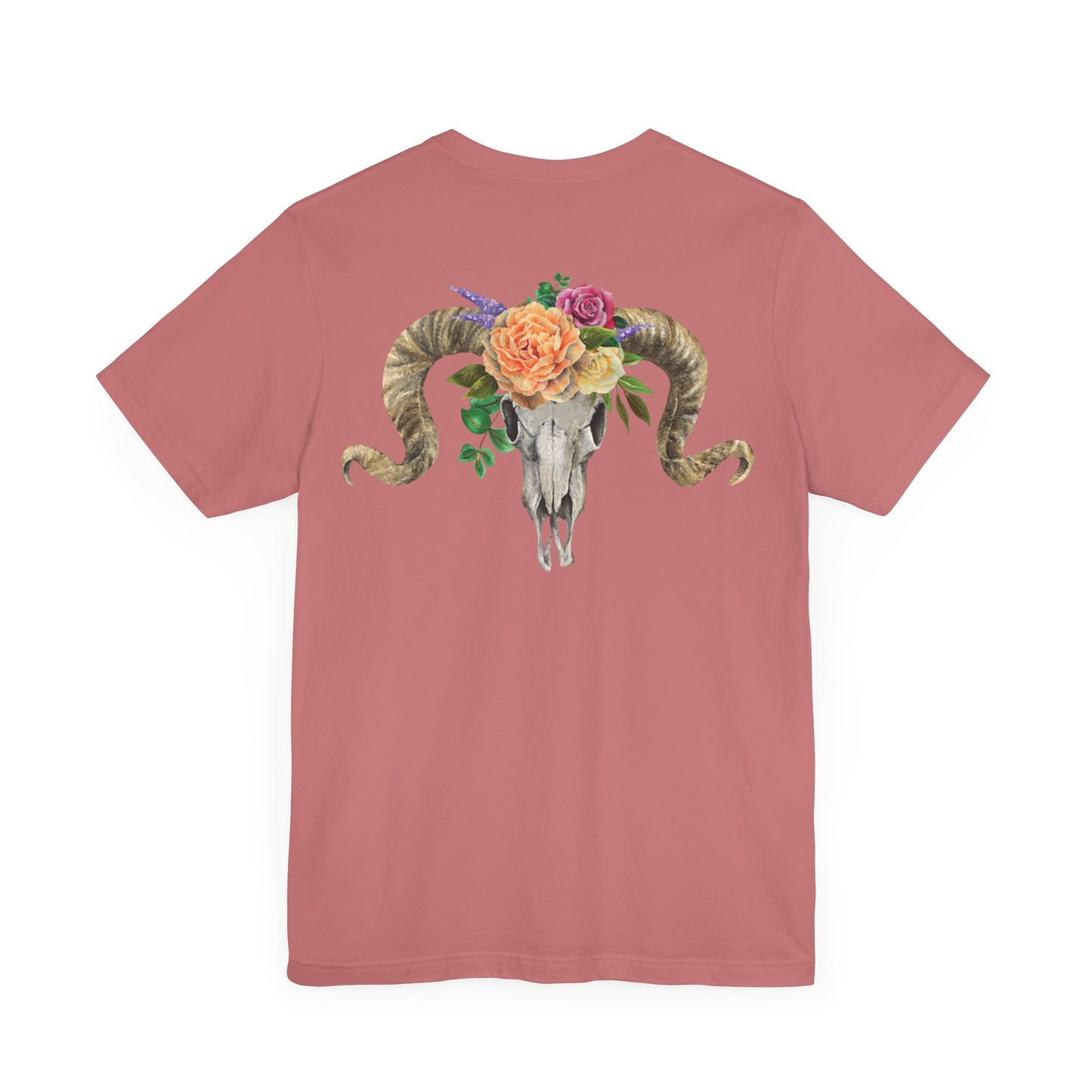 Ram Skull Back Unisex Tee, Peach Flowers