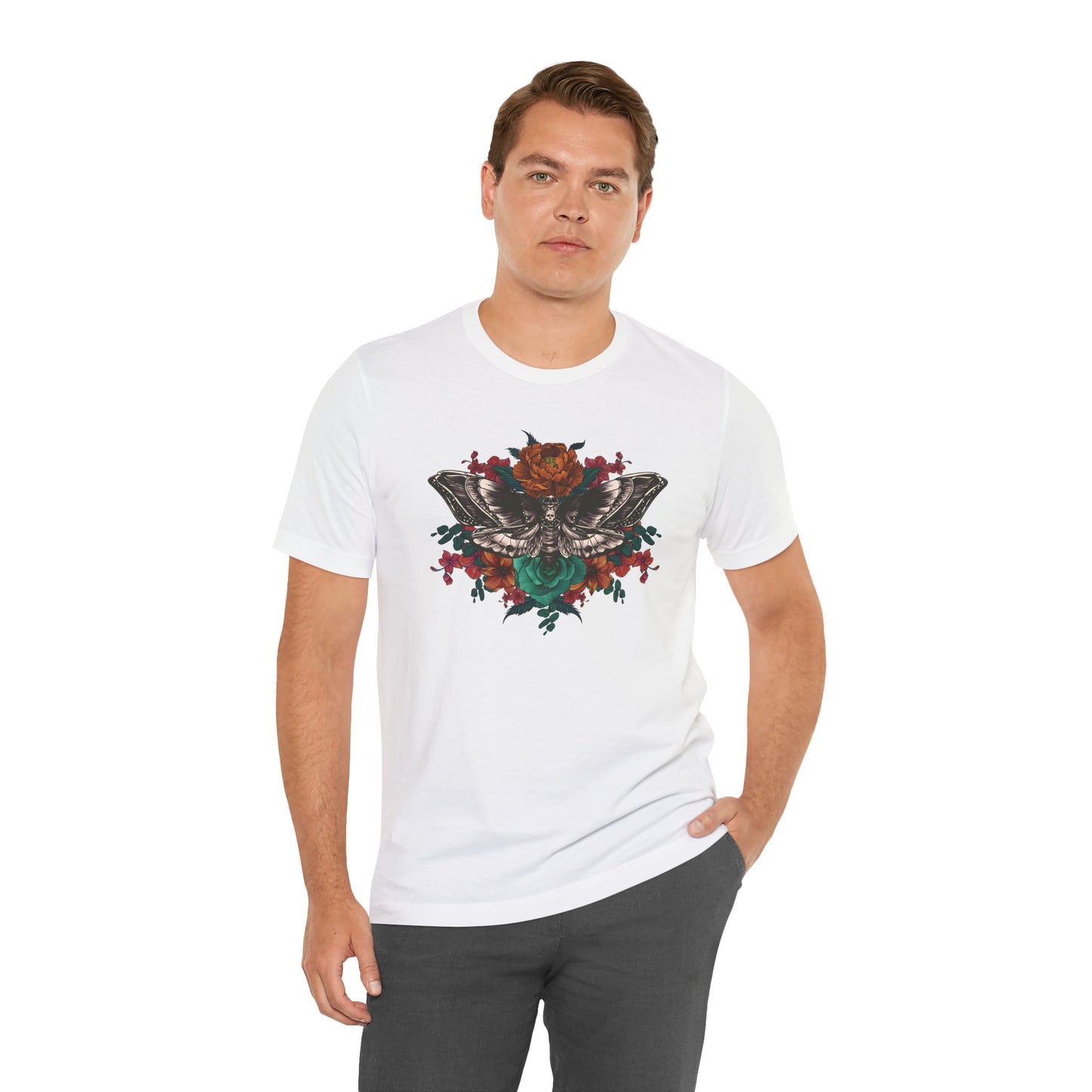 Tattoo Style Deaths Head Moth Floral Tshirt