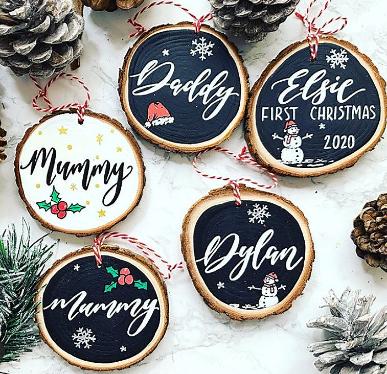 Personalised Log Slice Christmas Tree Decoration