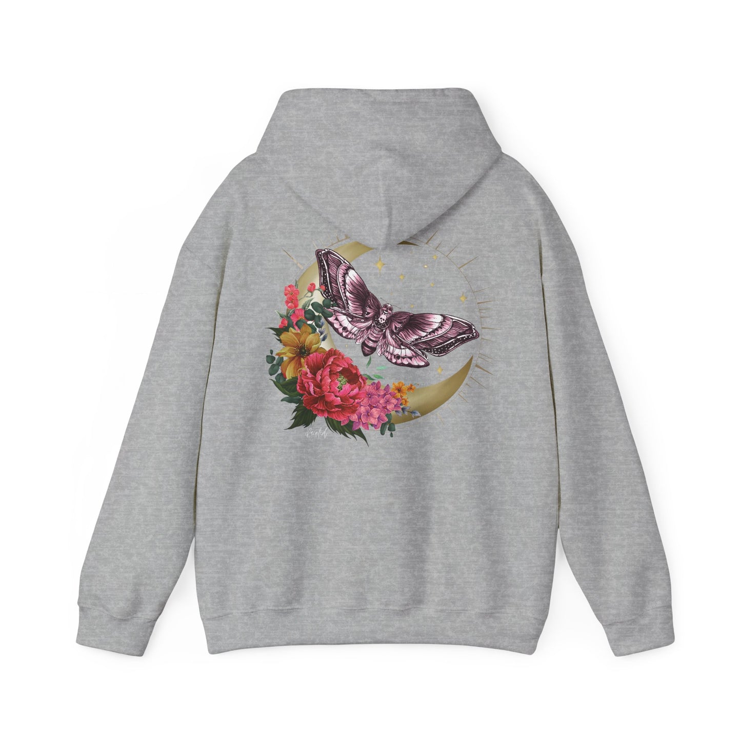 Painted Love Customs Hoodie, Celestial Moth and Flowers