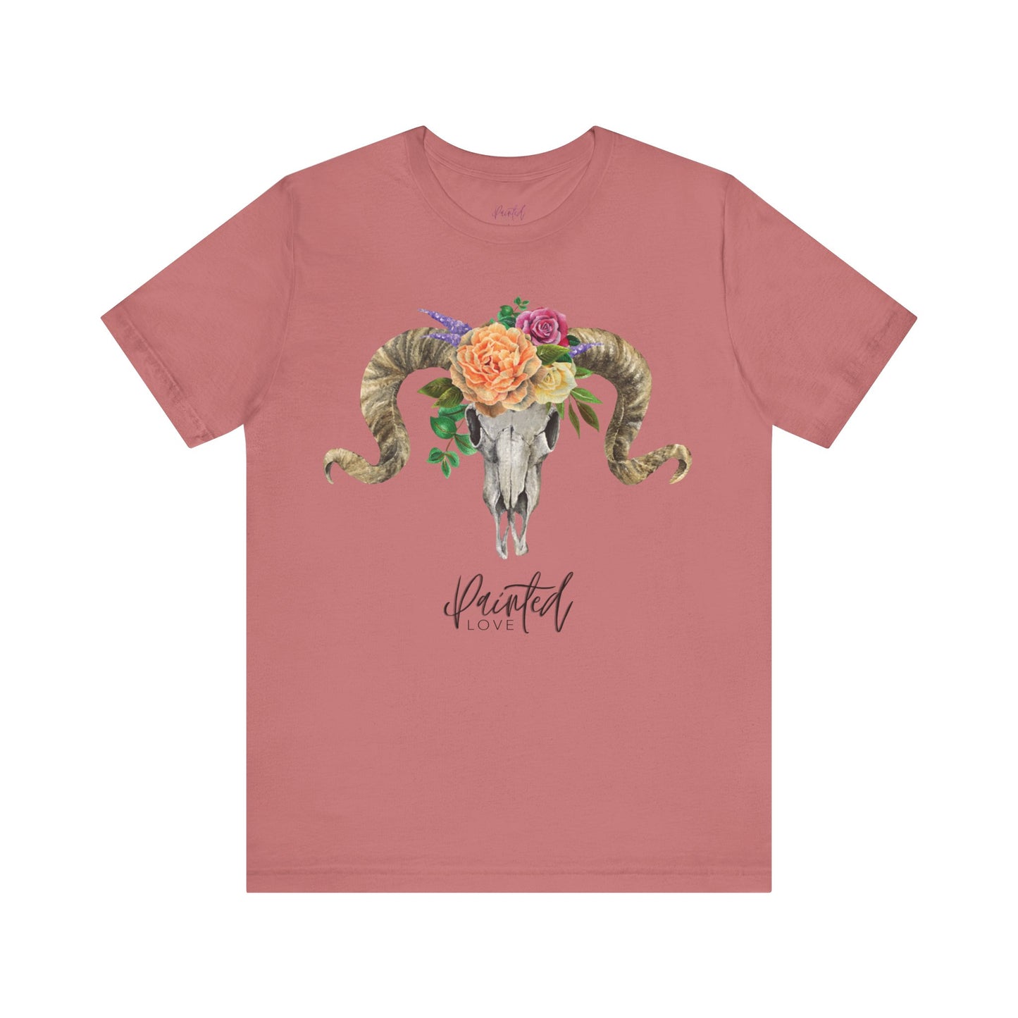 Ram Skull and flowers Unisex Tee, Peach Flowers