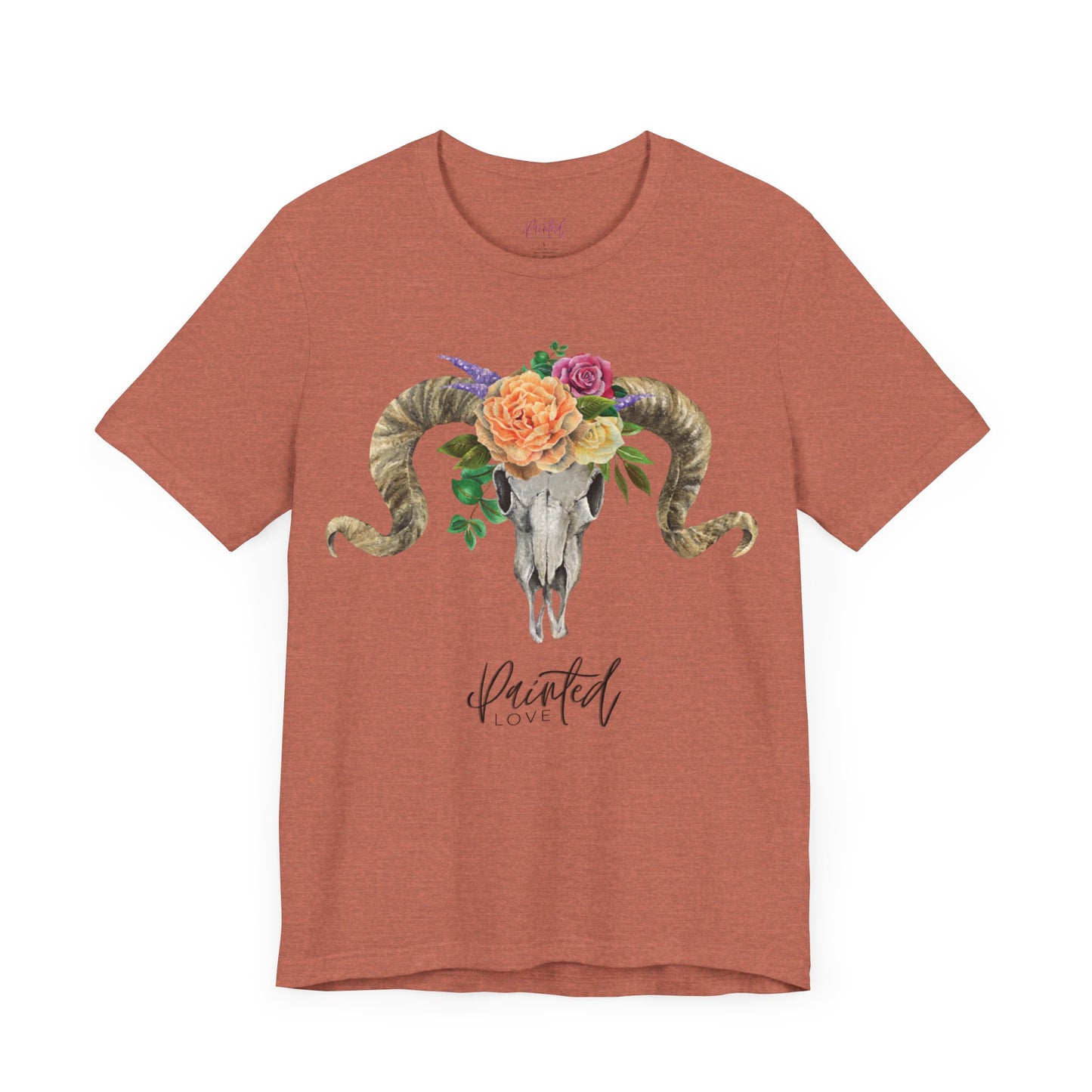 Ram Skull and flowers Unisex Tee, Peach Flowers