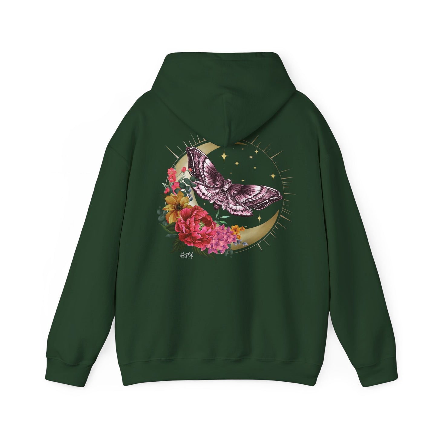 Painted Love Customs Hoodie, Celestial Moth and Flowers