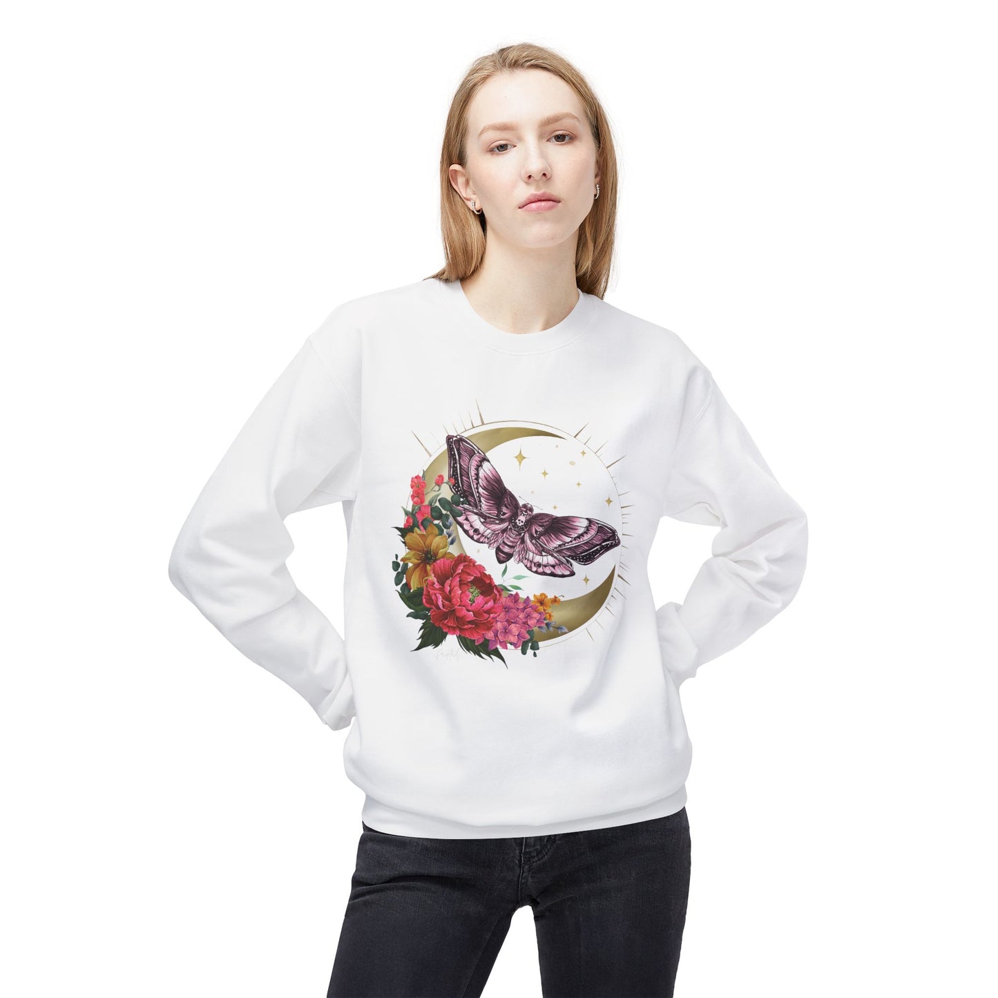 Witchy Vibes Celestial Moth and Flowers Sweatshirt - Painted Love Customs