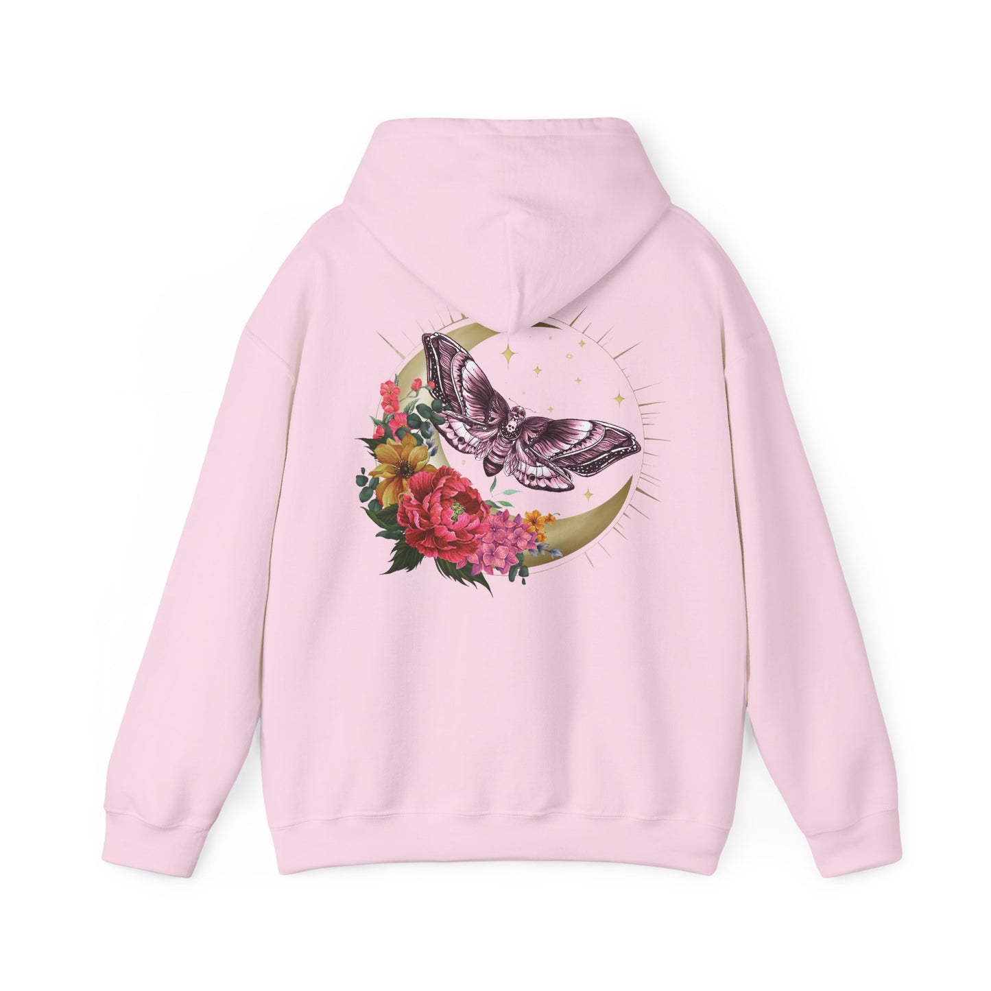 Painted Love Customs Hoodie, Celestial Moth and Flowers