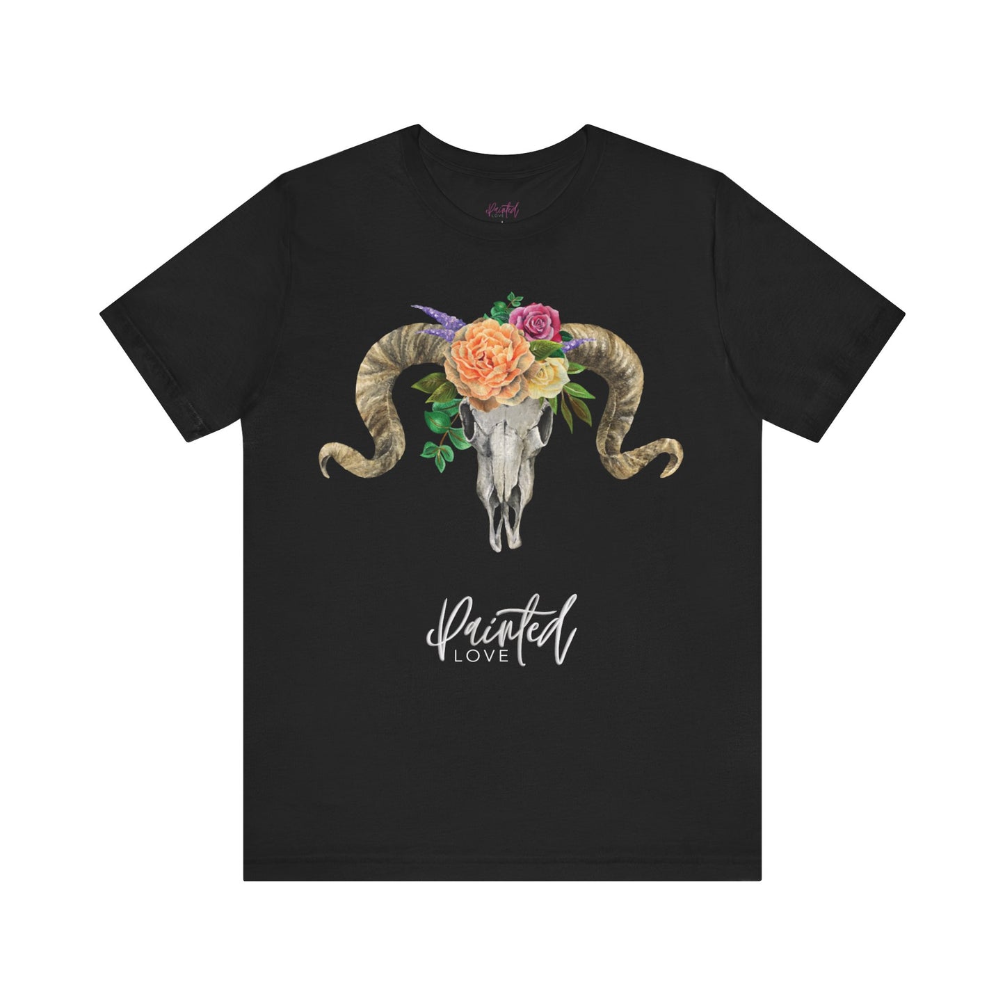 Ram Skull and flowers Unisex Tee, Peach Flowers